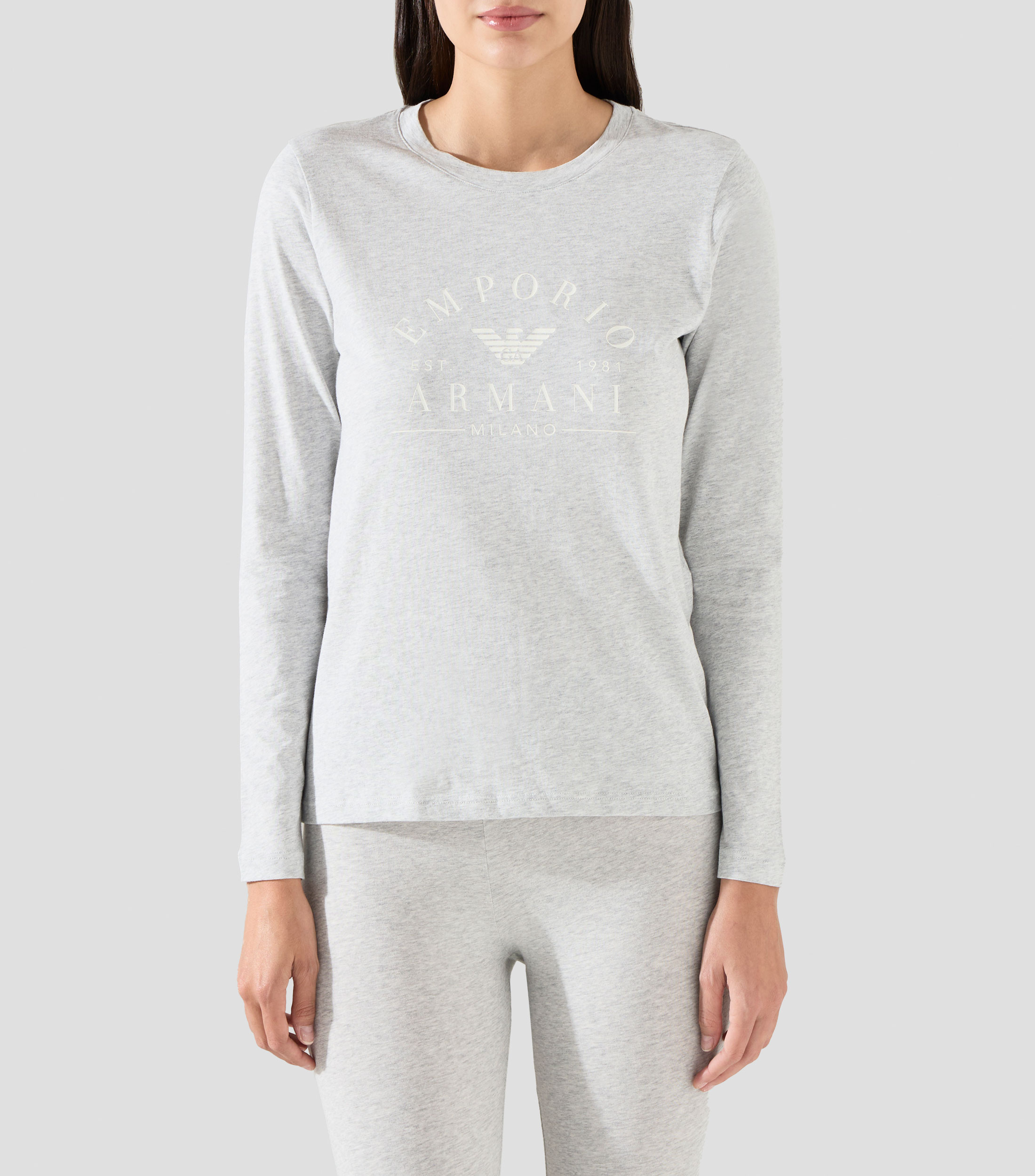 Playera pijama cuello redondo manga larga jaspeada Mujer