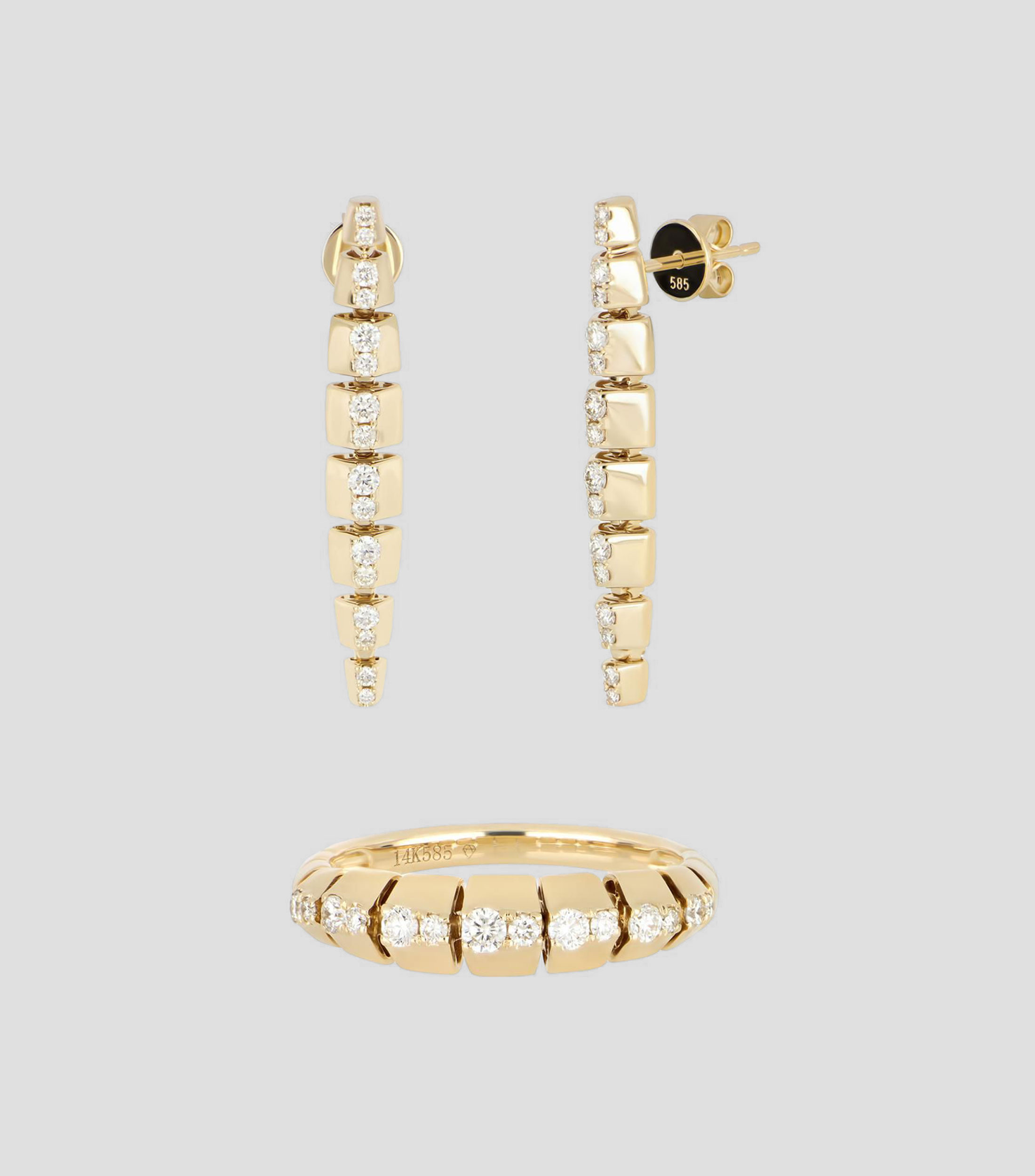 Set de anillo y aretes en Oro amarillo de 14 Kilates con diamantes Mujer