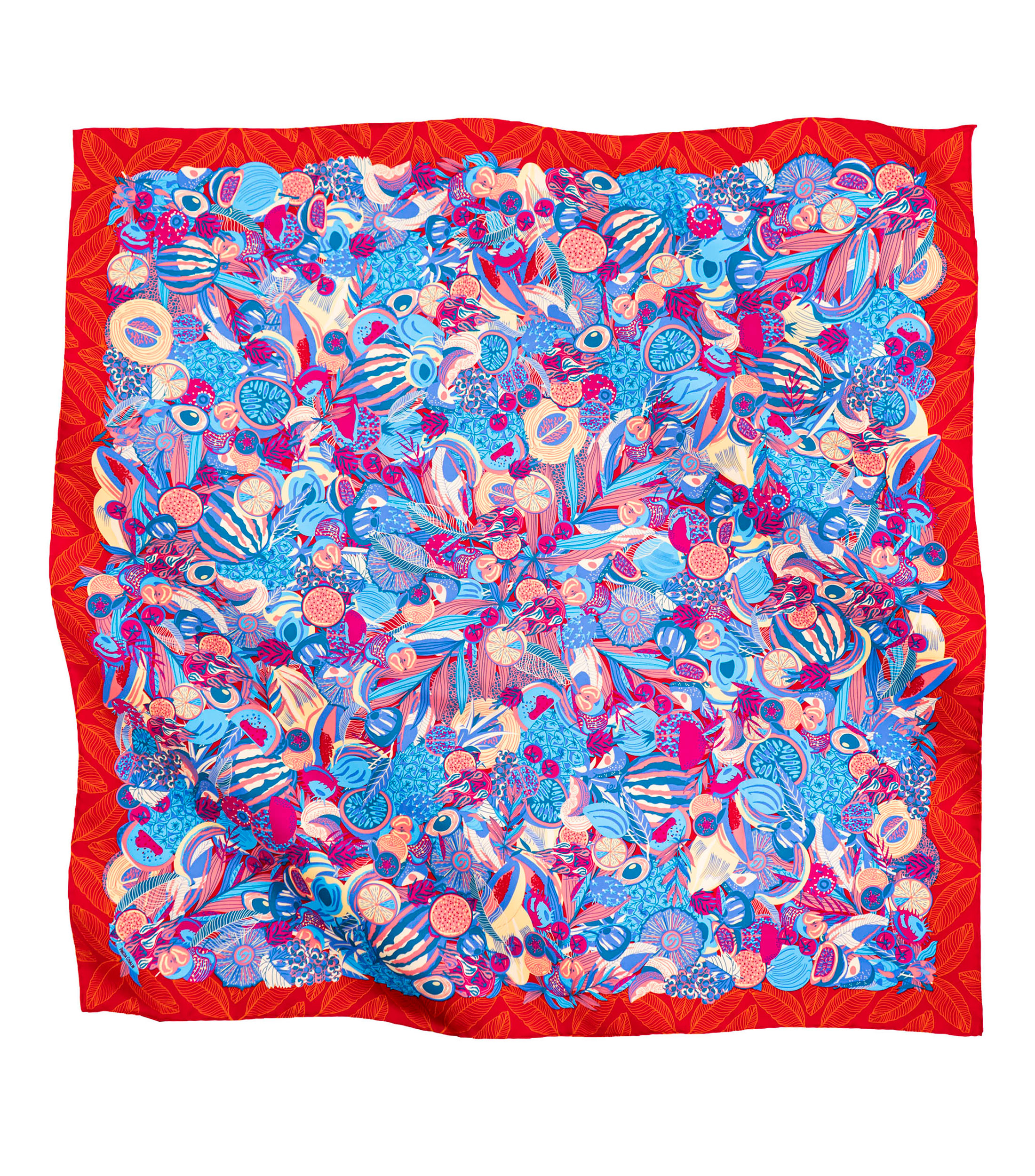 Mascada de seda roja estampada Mujer