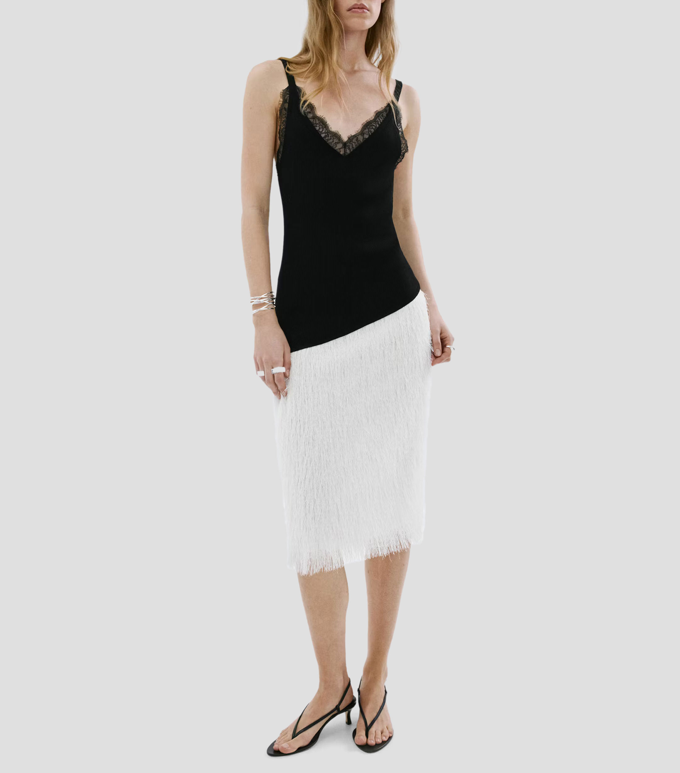 Top cuello V sin mangas liso Mujer