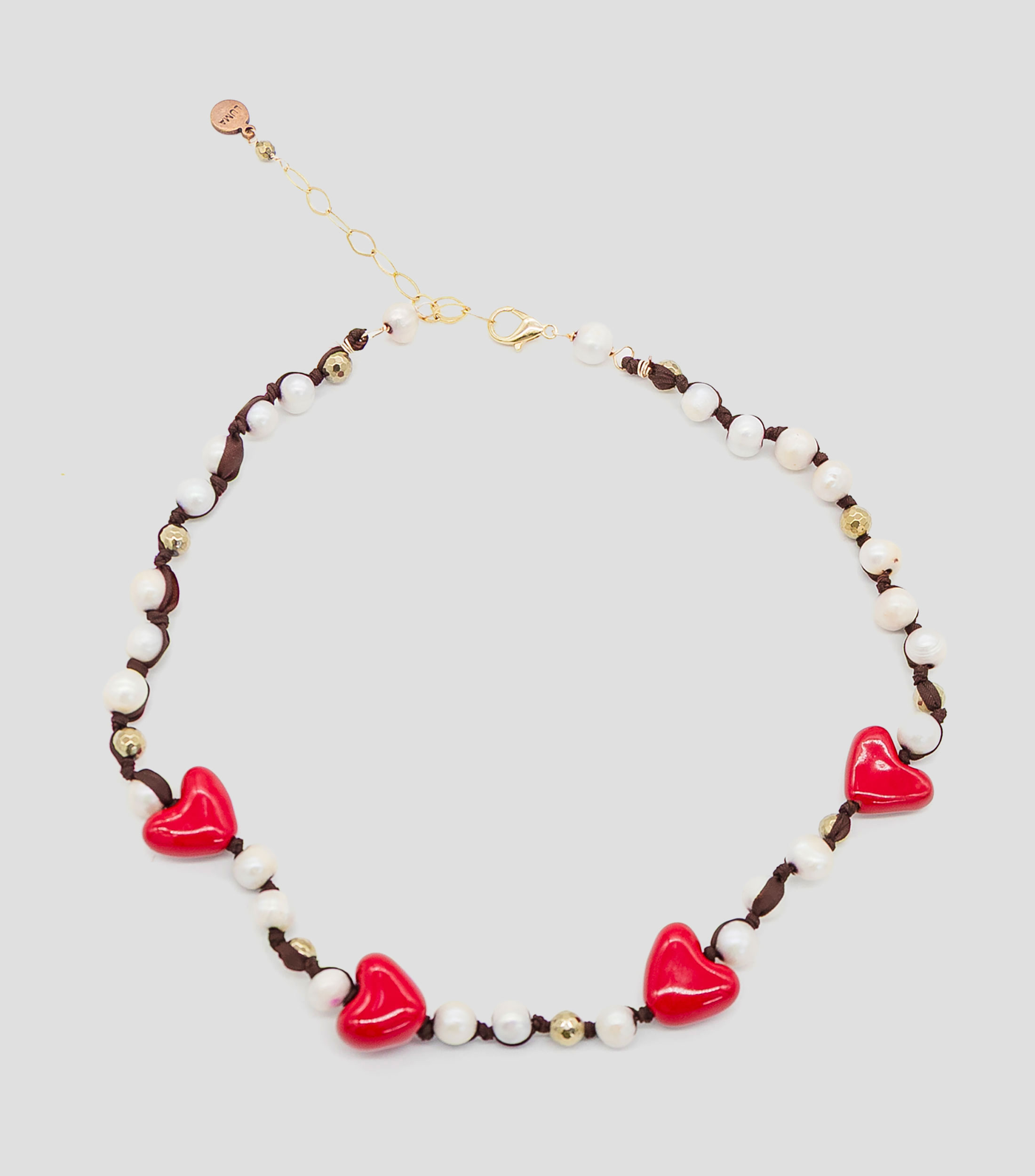 Collar perlas 4 corazones Mujer