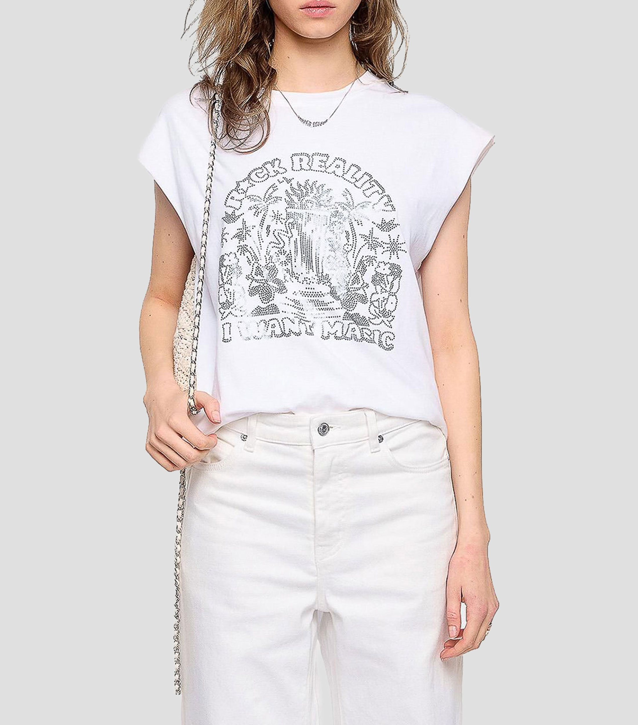 Playera cuello redondo sin mangas fantasía Mujer