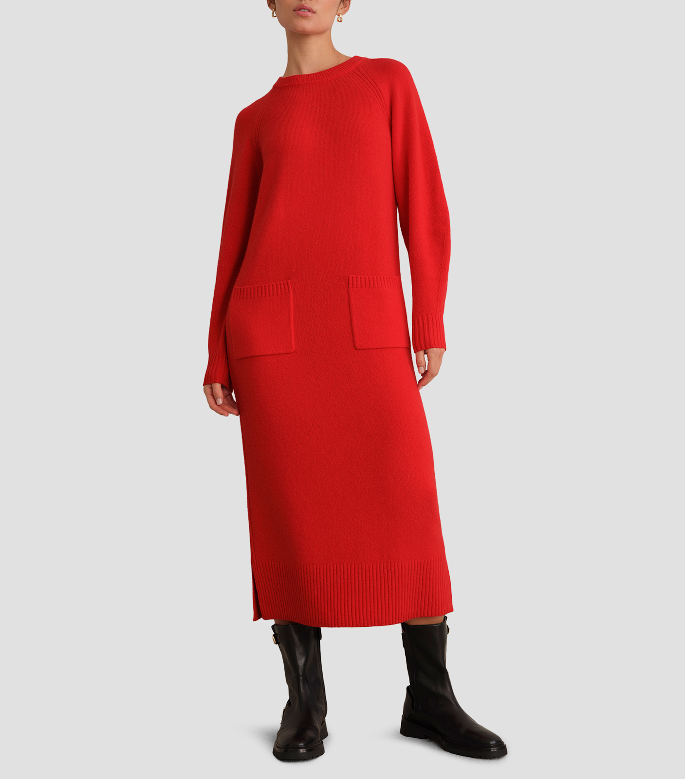Vestido midi manga larga liso Mujer