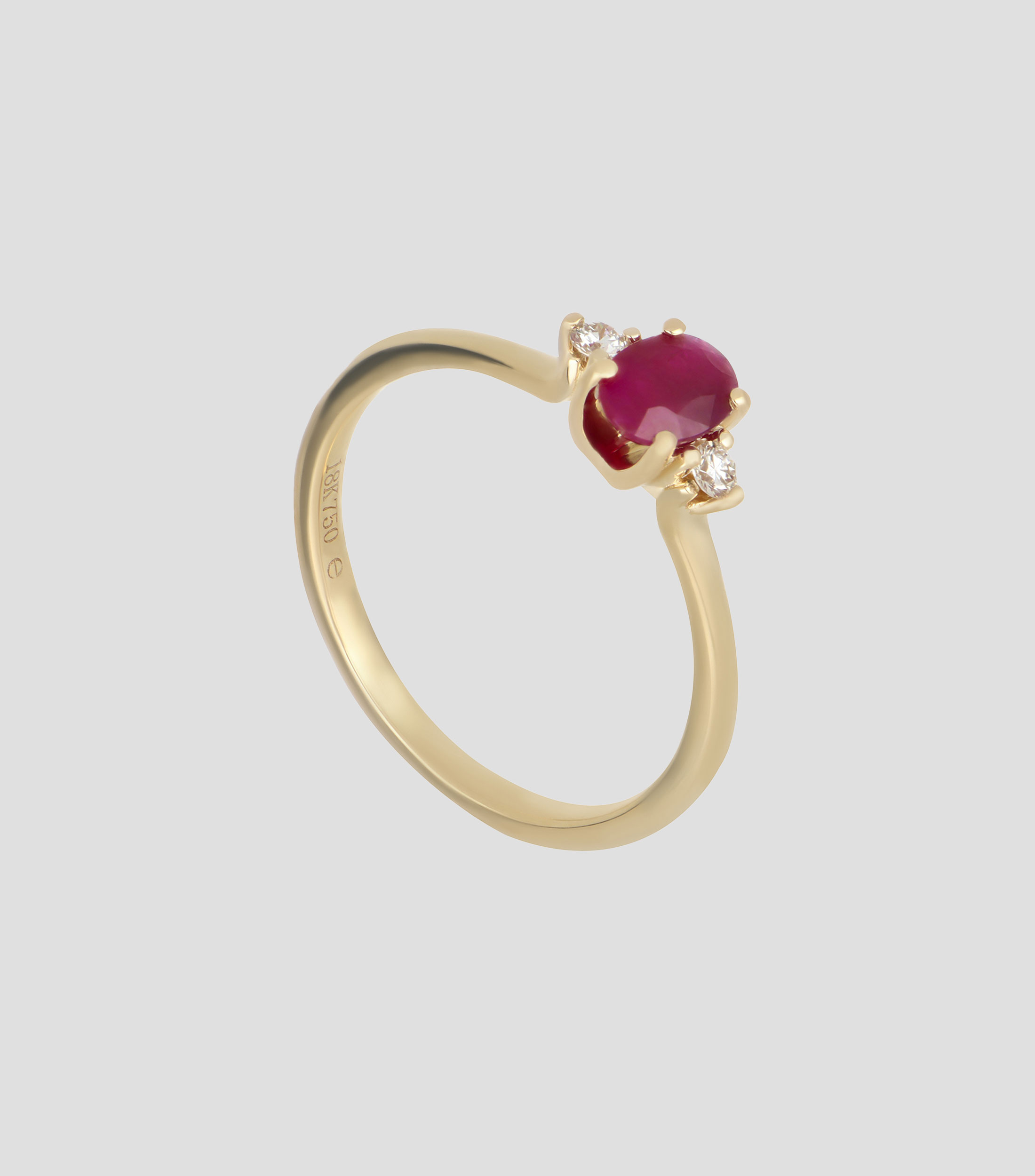 Anillo en oro amarillo de 18 kilates con rubí y diamantes Mujer