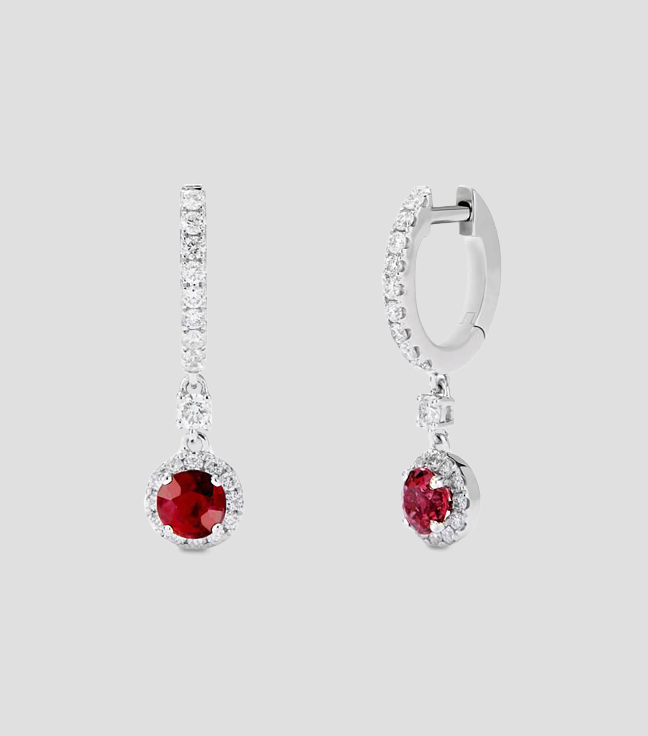 Aretes en oro blanco 18 kilates con diamantes y rubíes Big Three Mujer