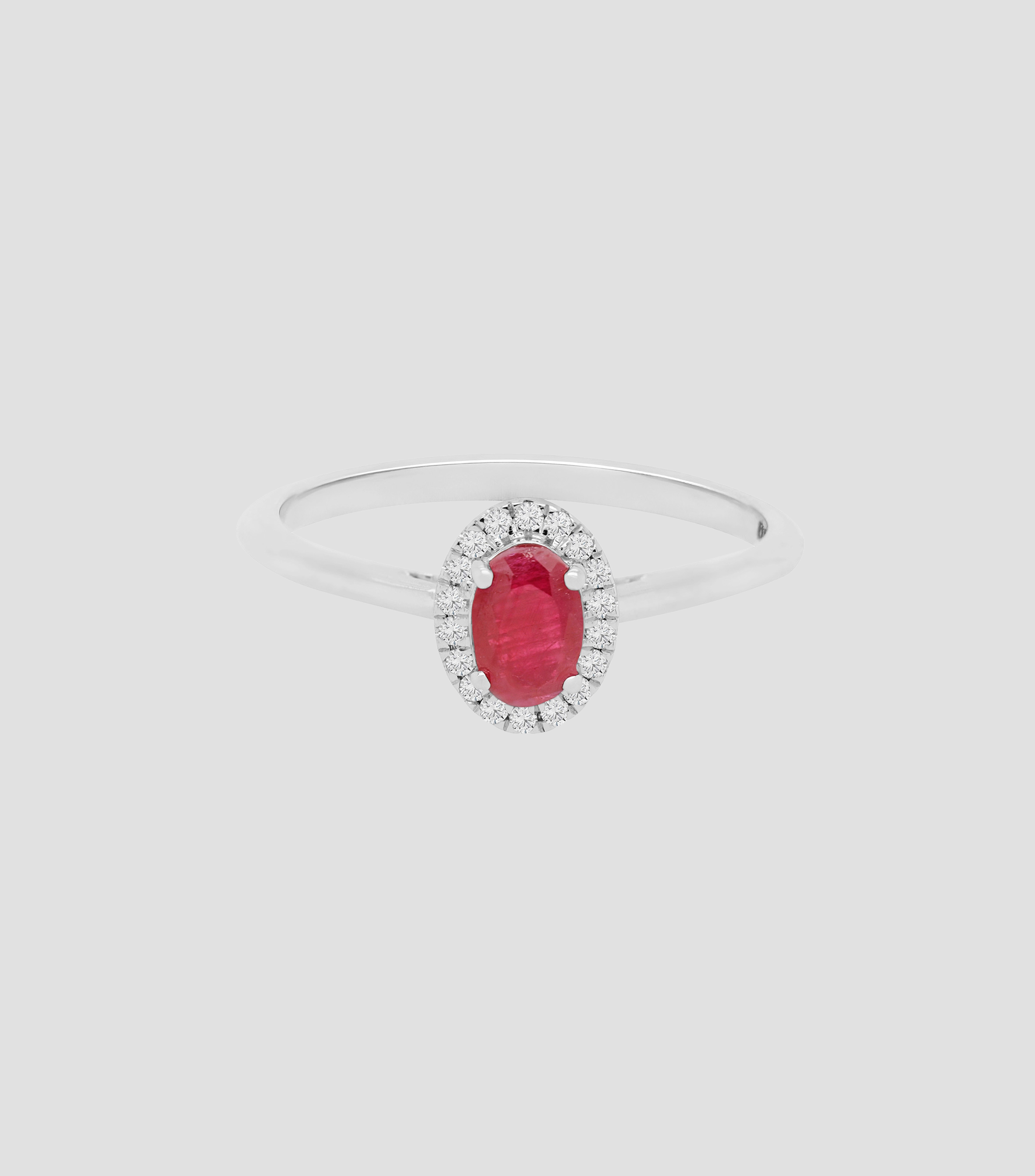 Anillo en oro blanco de 14 kilates con rubí y diamantes Mujer