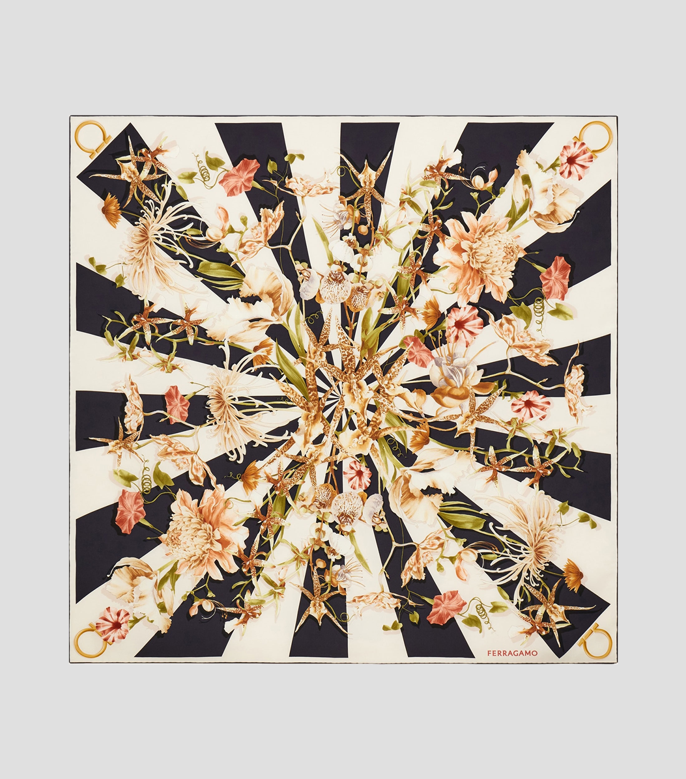 Pañuelo de seda estampado Floración Mujer