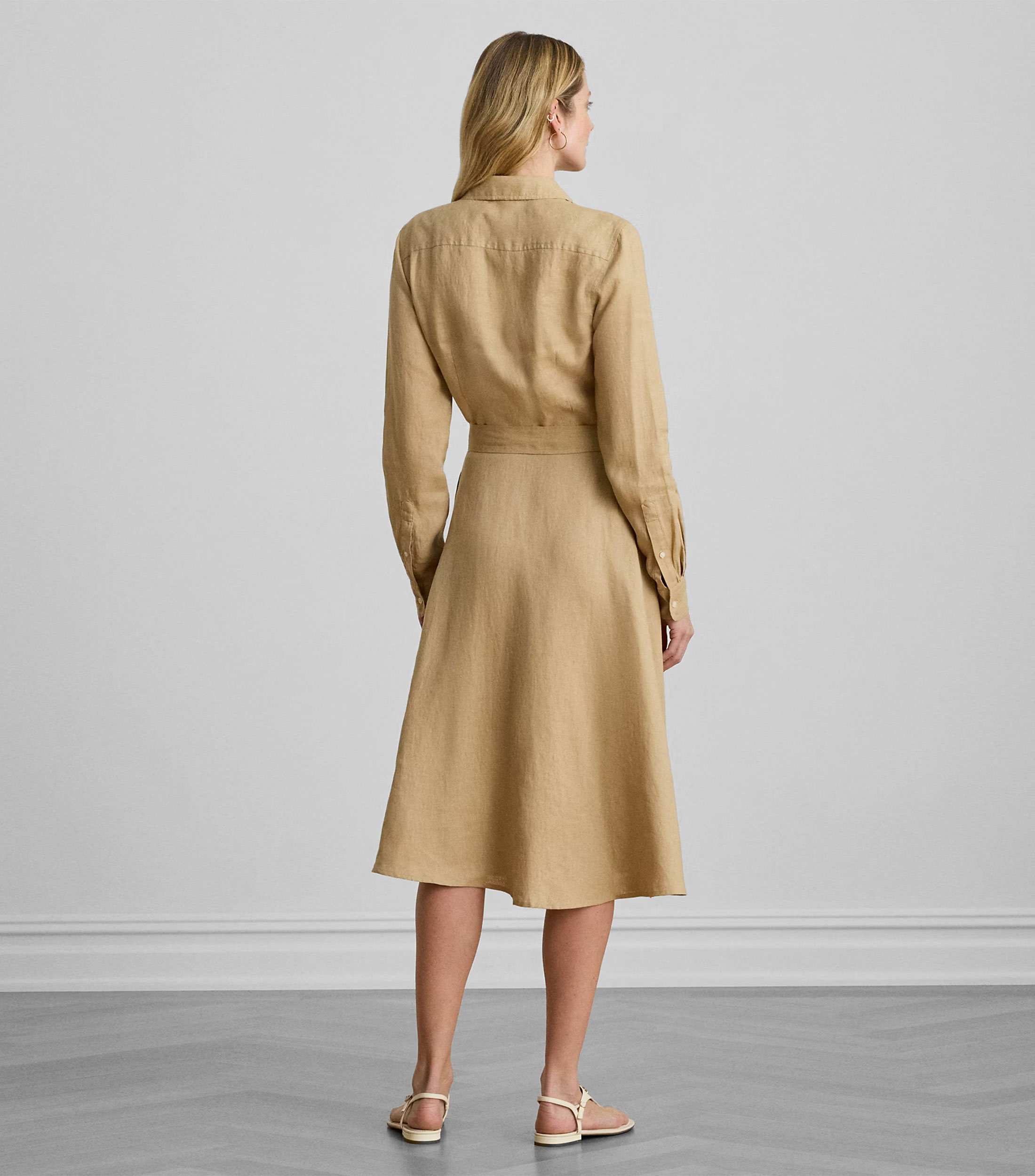 Vestido midi manga larga liso Mujer