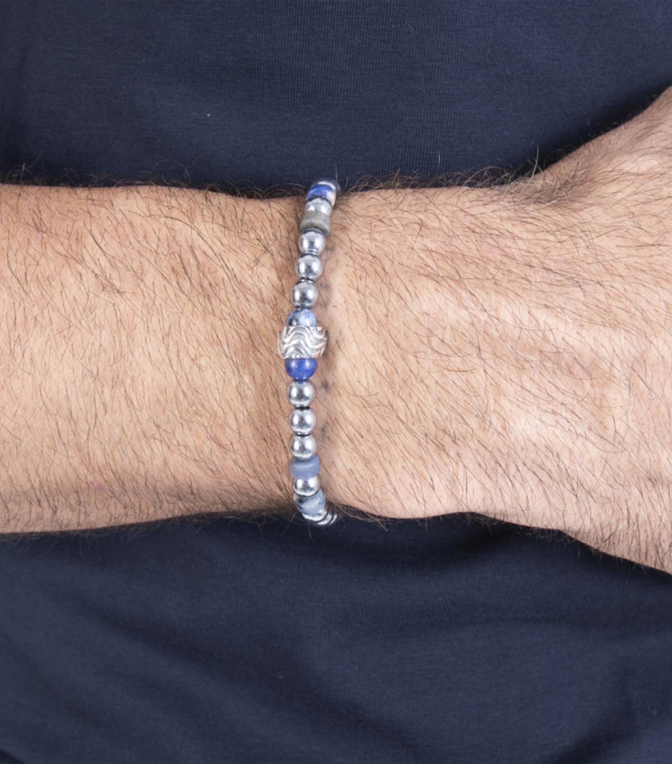 Brazalete en Plata con Hematita y Sodalita Hombre