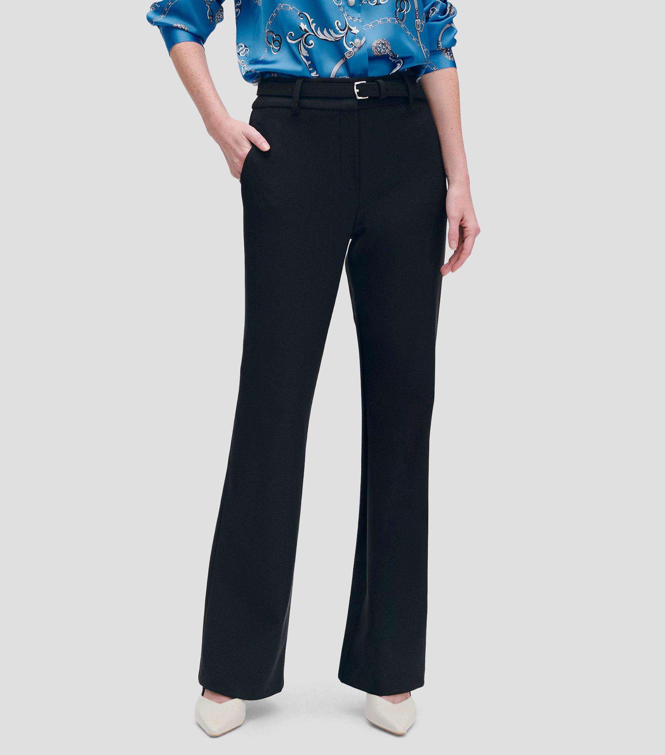 Pantalón De Punto Acampanado Tiro Alto Mujer
