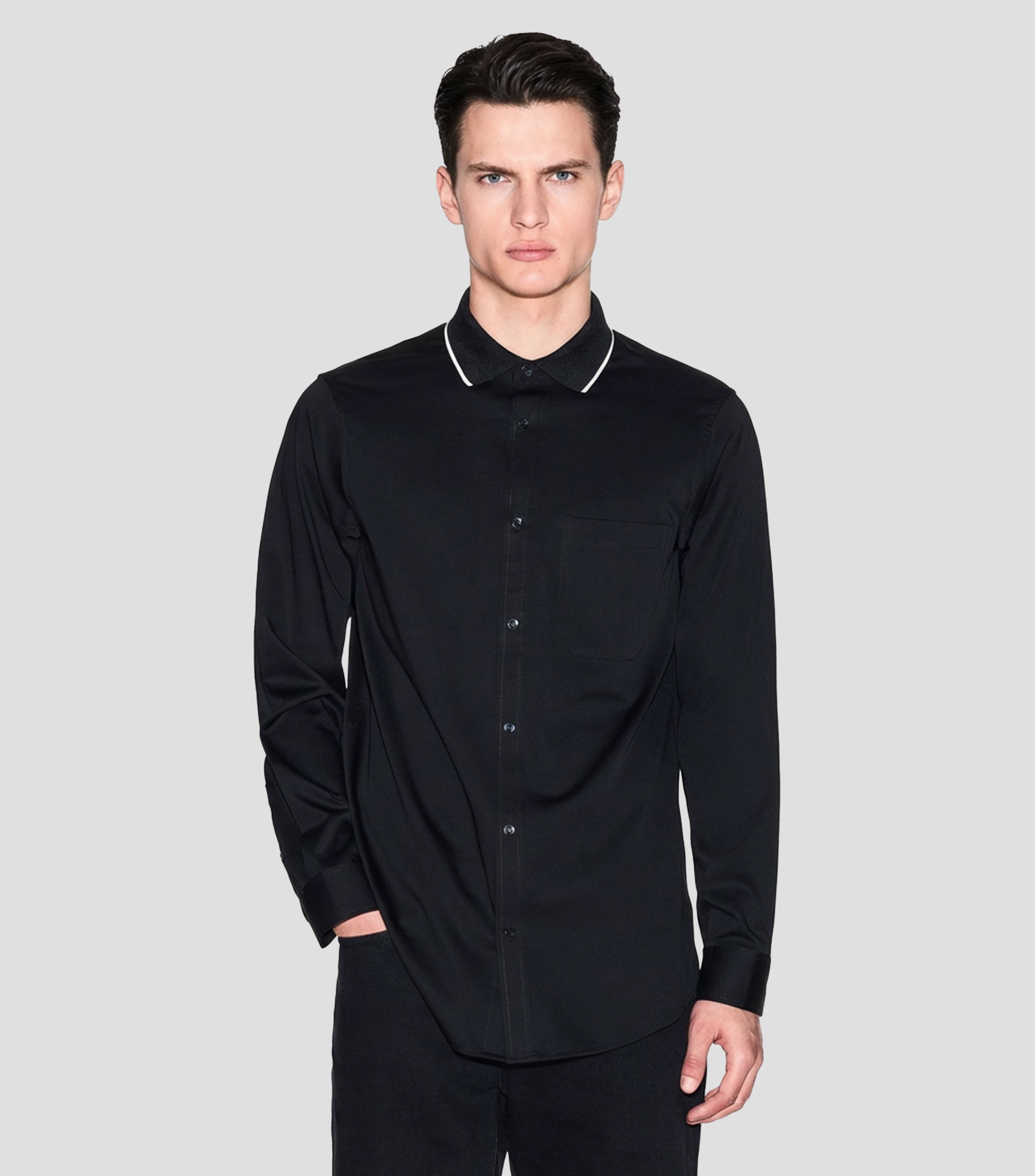 Camisa lisa manga larga Hombre