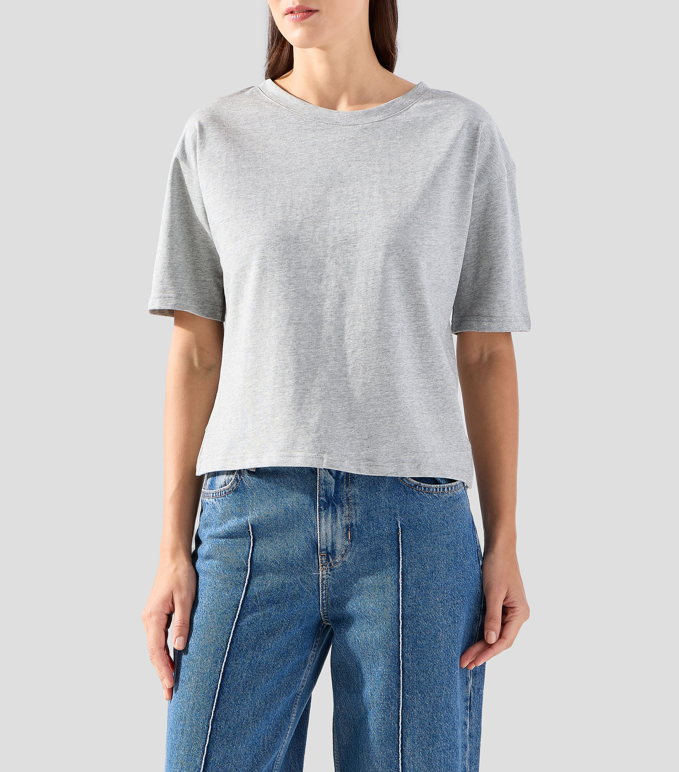 Playera cuello redondo manga corta lisa Mujer