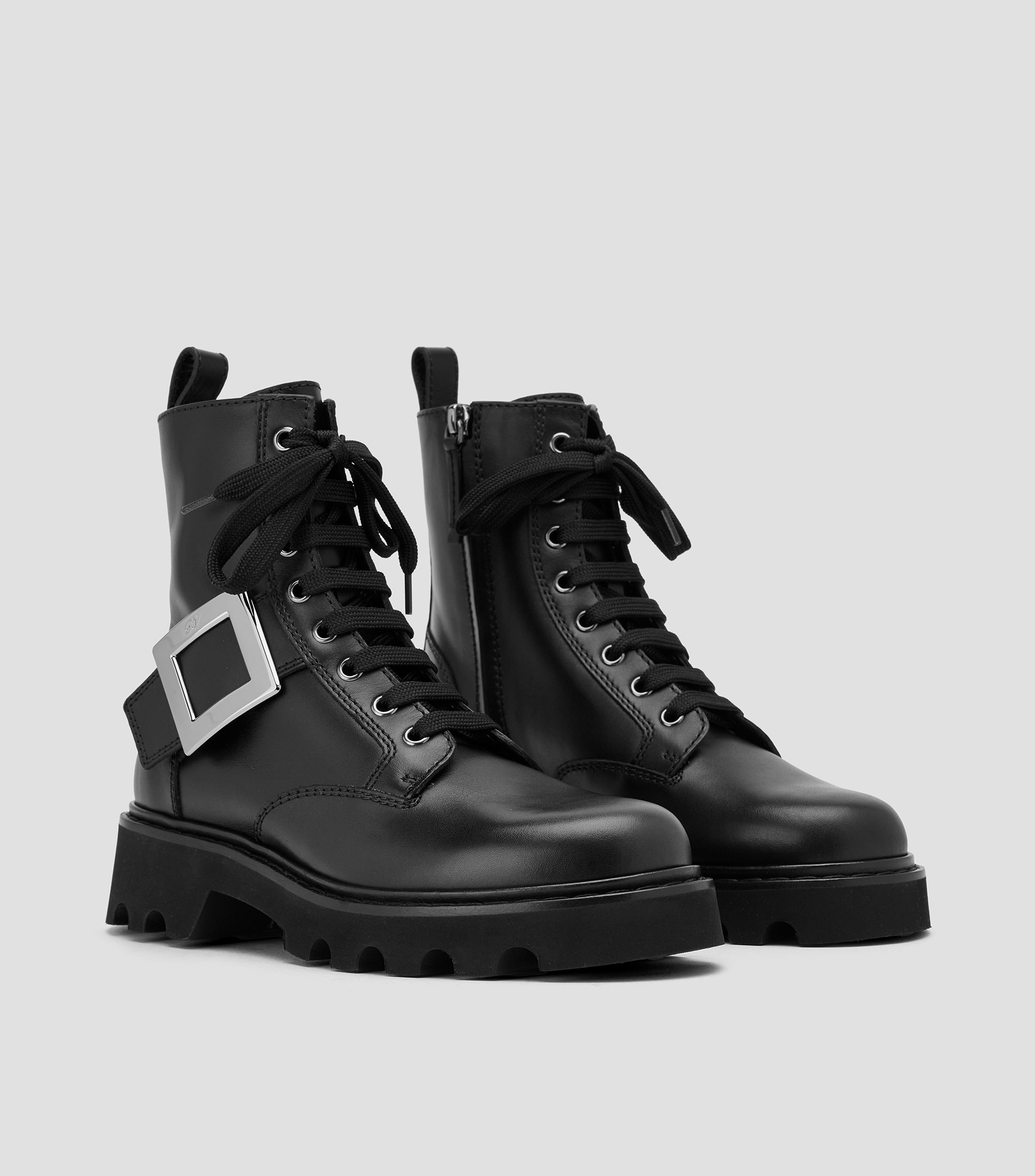Botas en piel con tacón bajo ancho Mujer