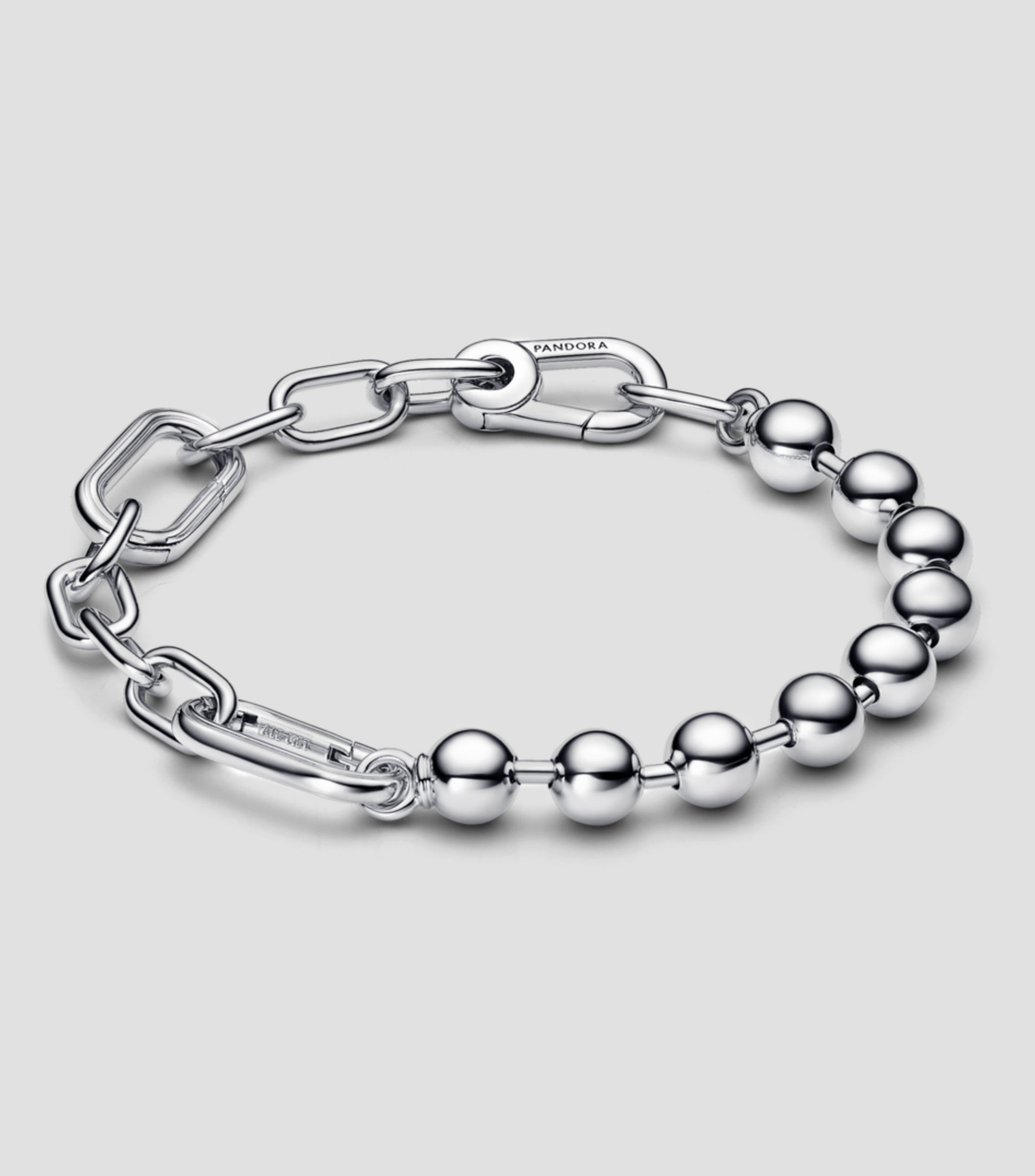 Brazalete en plata con eslabones y esferas Mujer