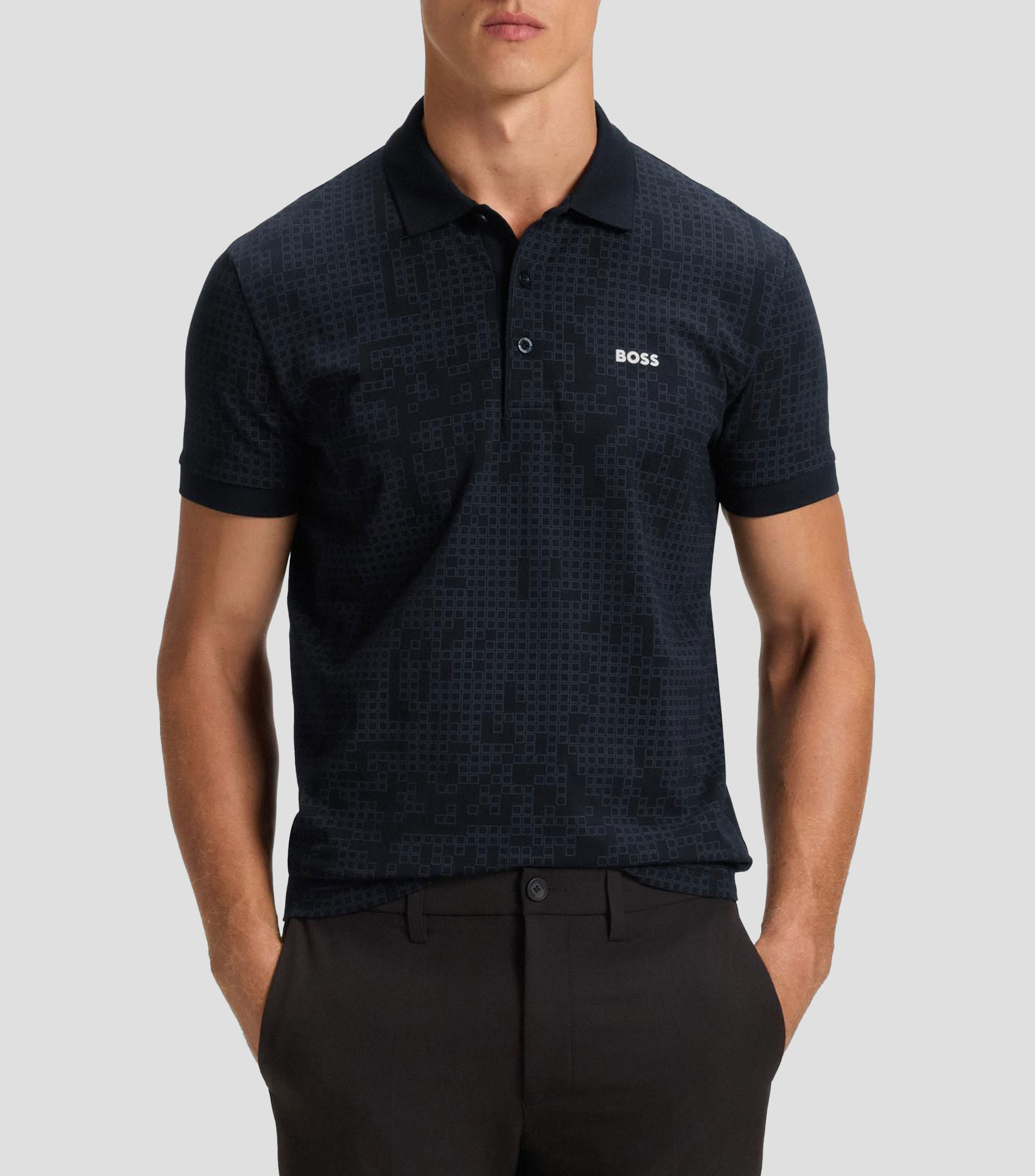 Polo de algodón elástico con motivo integral estampado Hombre