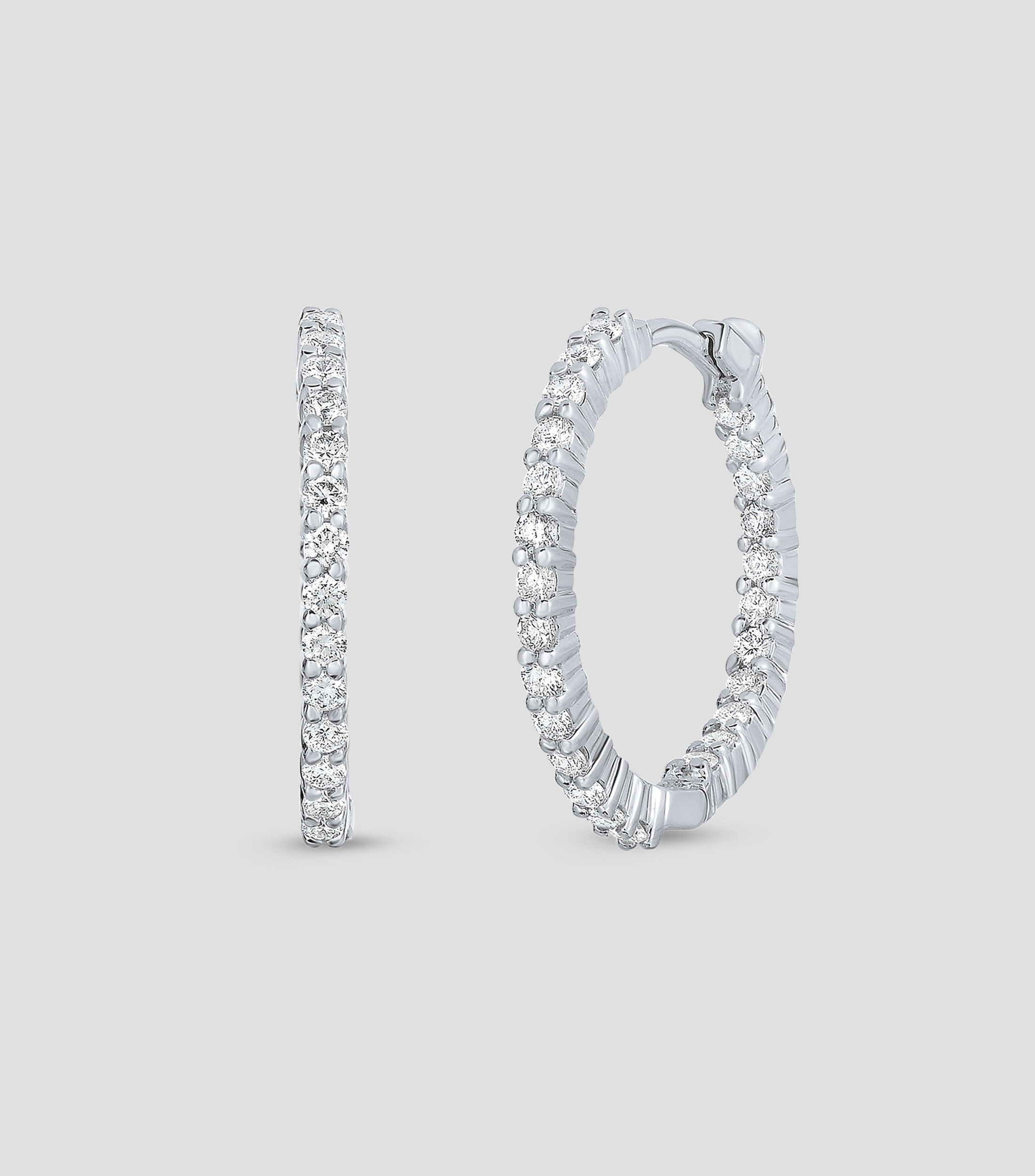 Aretes en oro blanco aros con diamantes Mujer