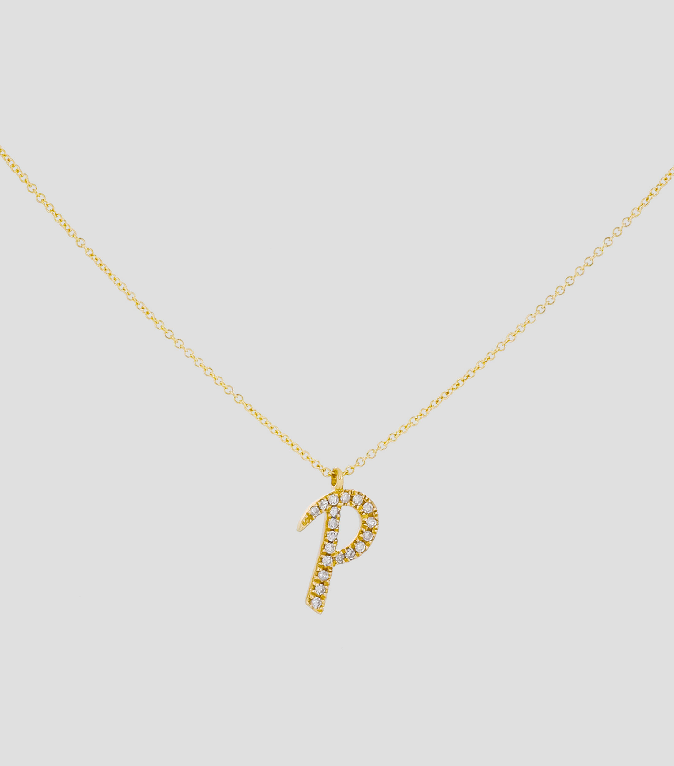 Dije con cadena Letra "P" en Oro amarillo de 14 kilates Iniciales con diamantes Mujer