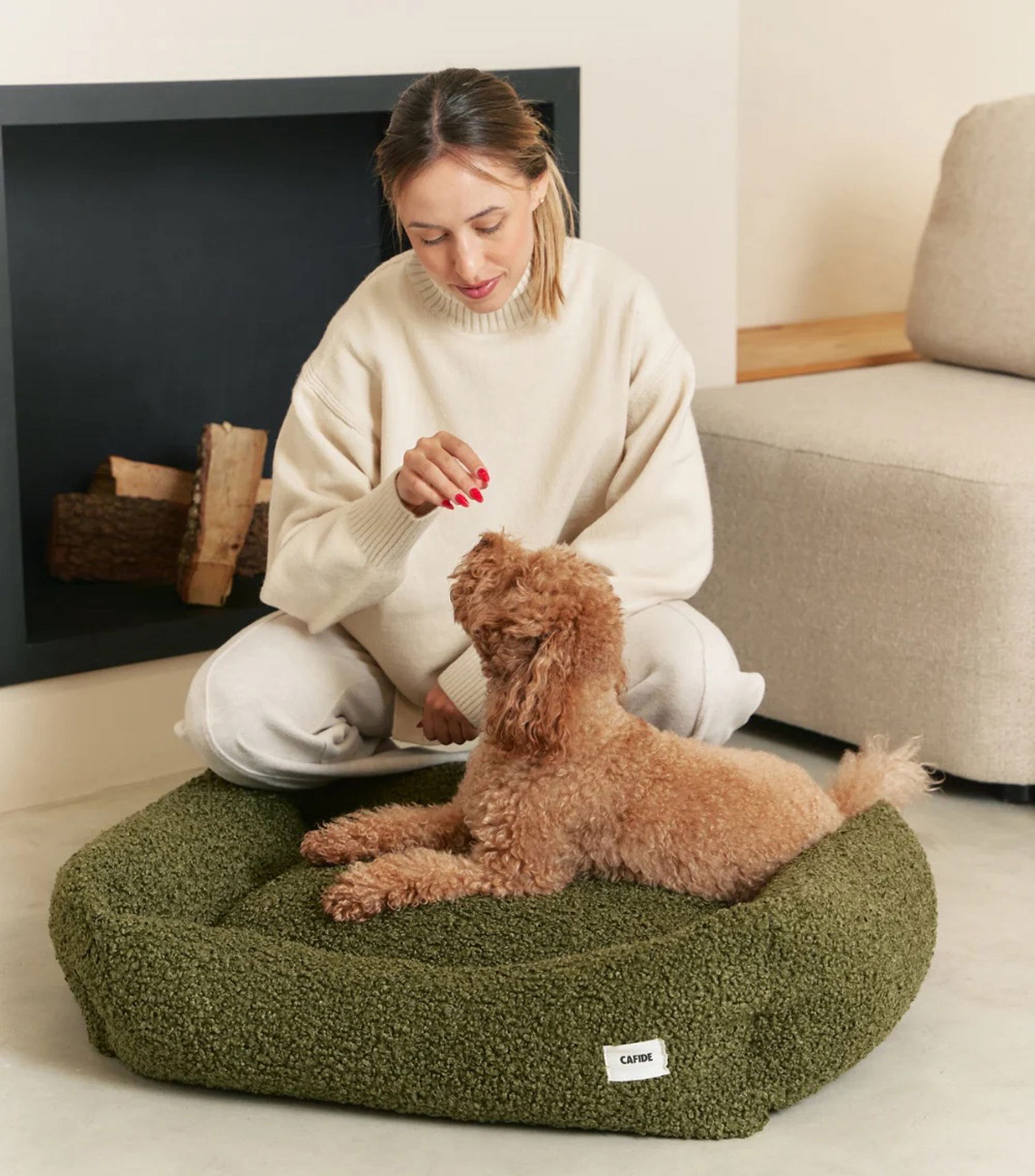 Cama para mascota L Snozy aborregado verde