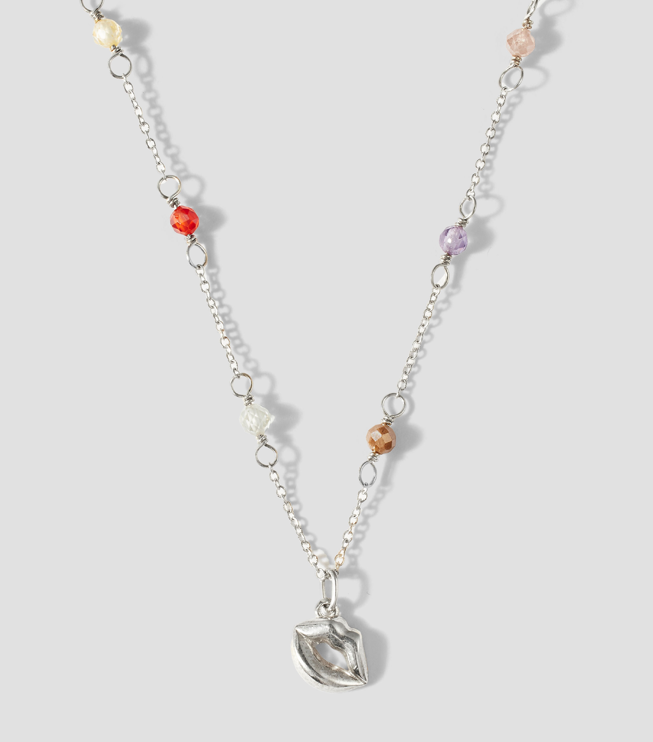 Dije de labios con collar en plata .925 y circonias Mujer