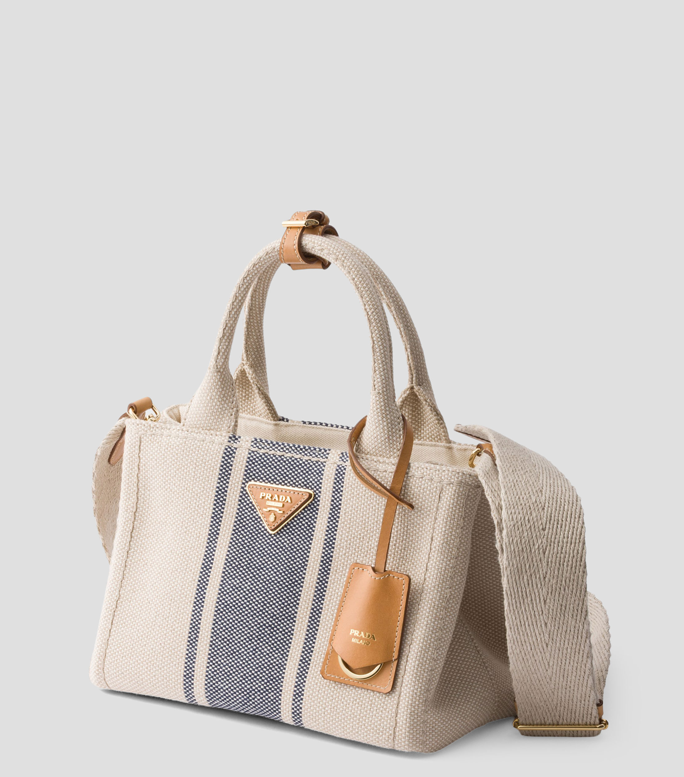 Bolsa Tote Beige Jardinière con Franjas Azules, Mujer