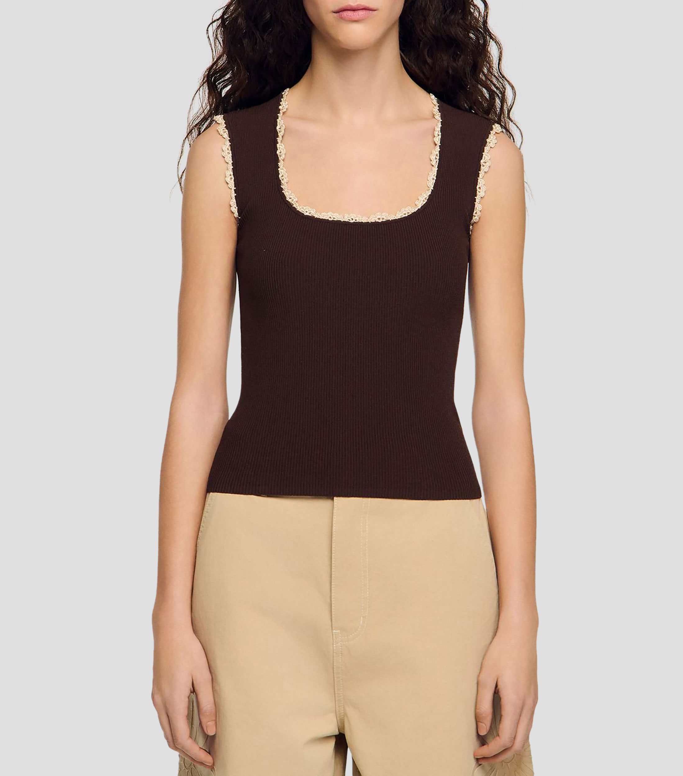 Blusa de diseño sólido con cuello redondo, sin mangas Belize Mujer