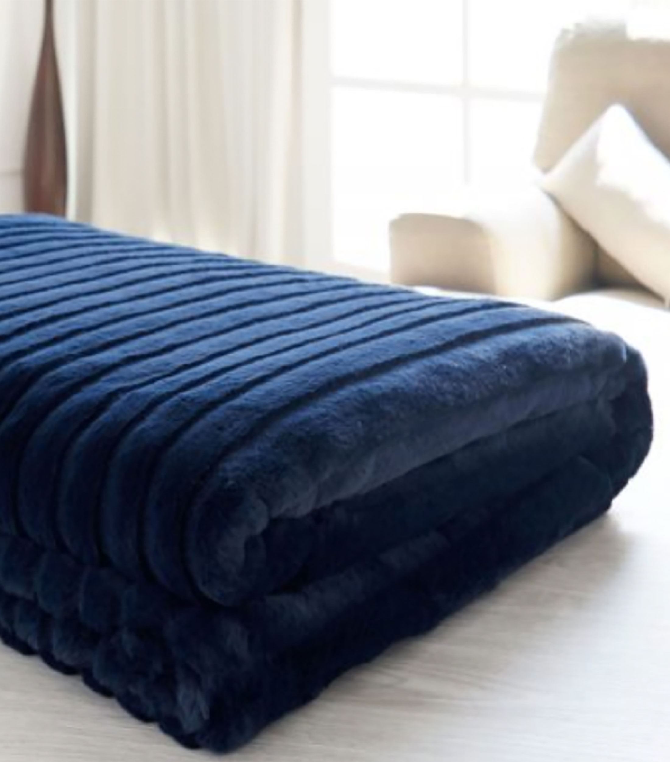 FRAZADA STRIPE FUR AZUL