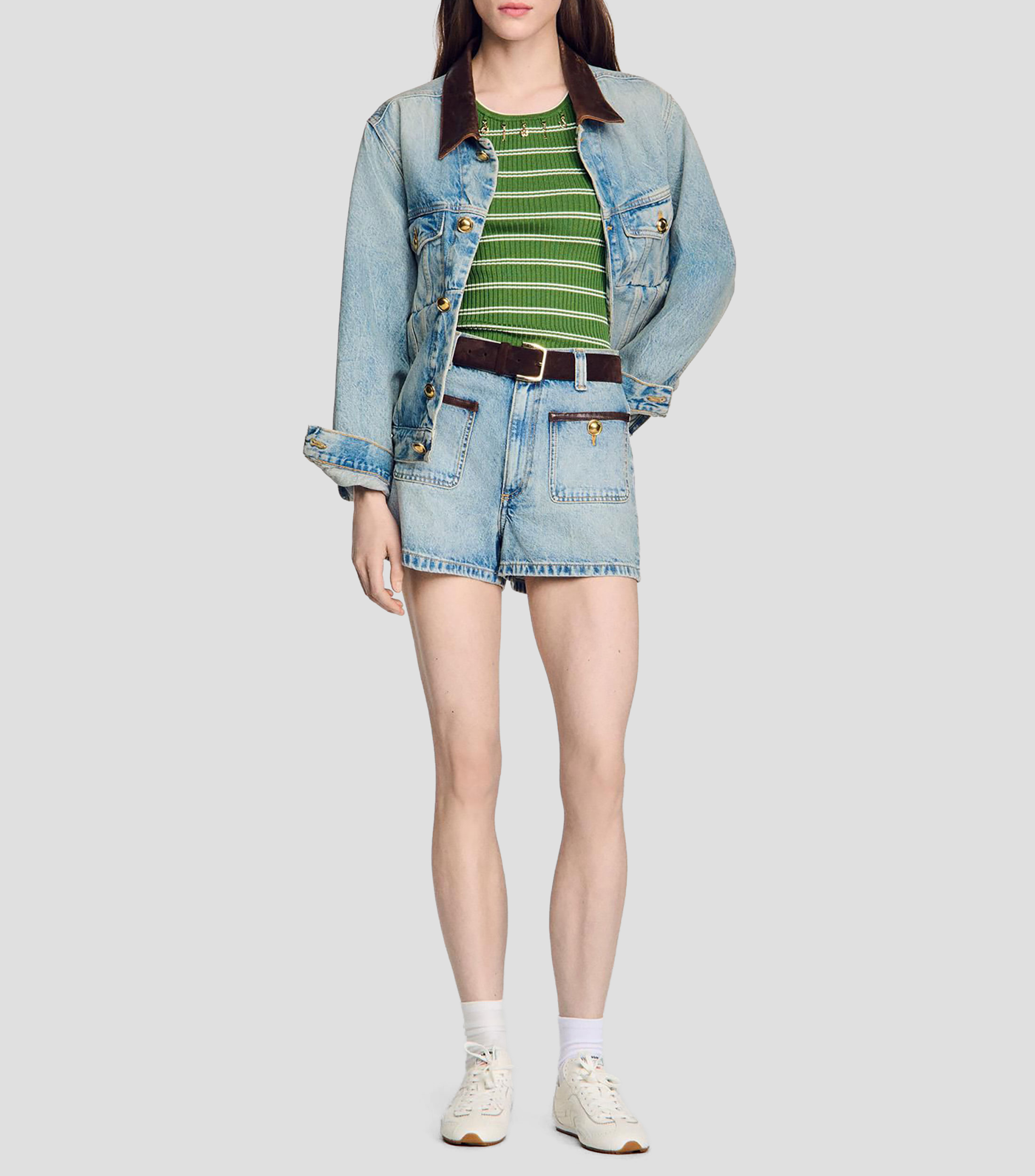 Short de mezclilla liso Mujer