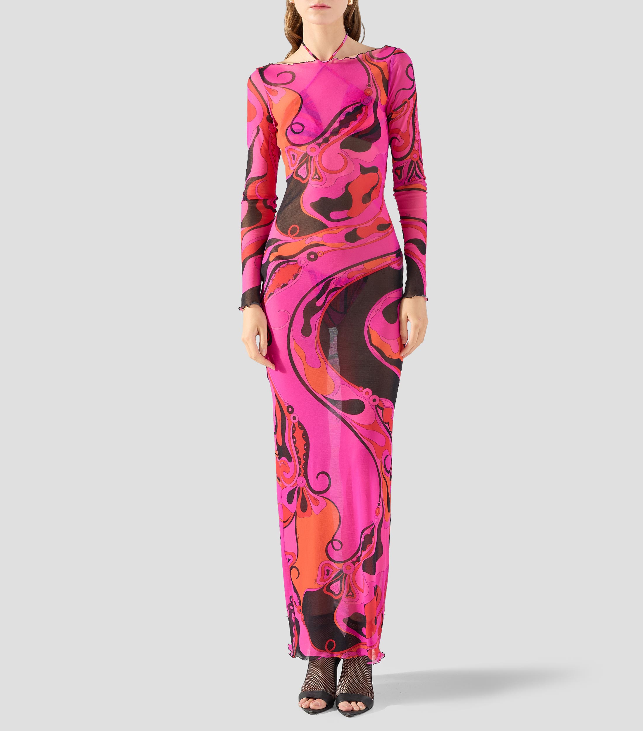 Vestido maxi con manga larga estampado Mujer