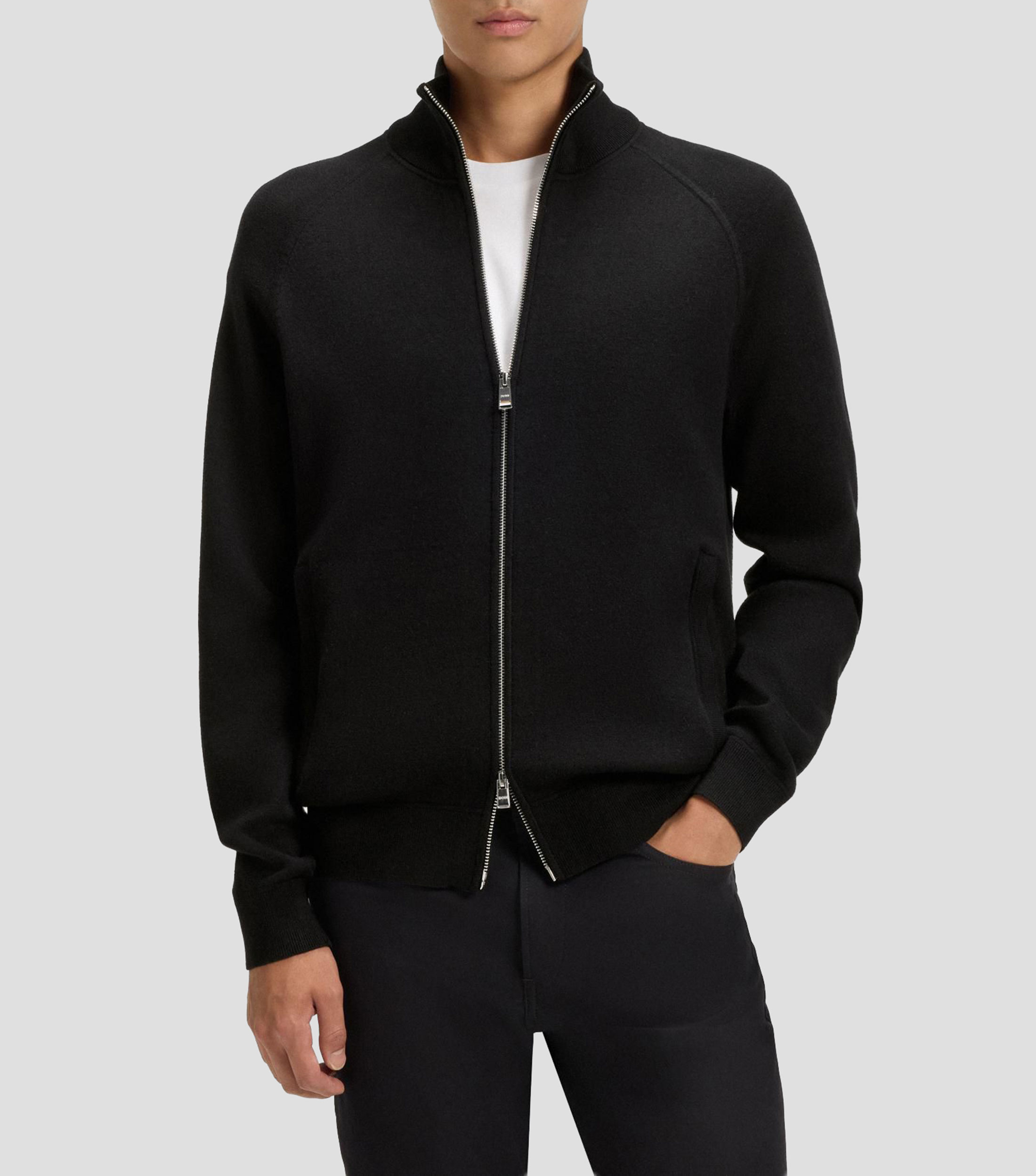 Cárdigan de lana virgen y algodón con cremallera Hombre