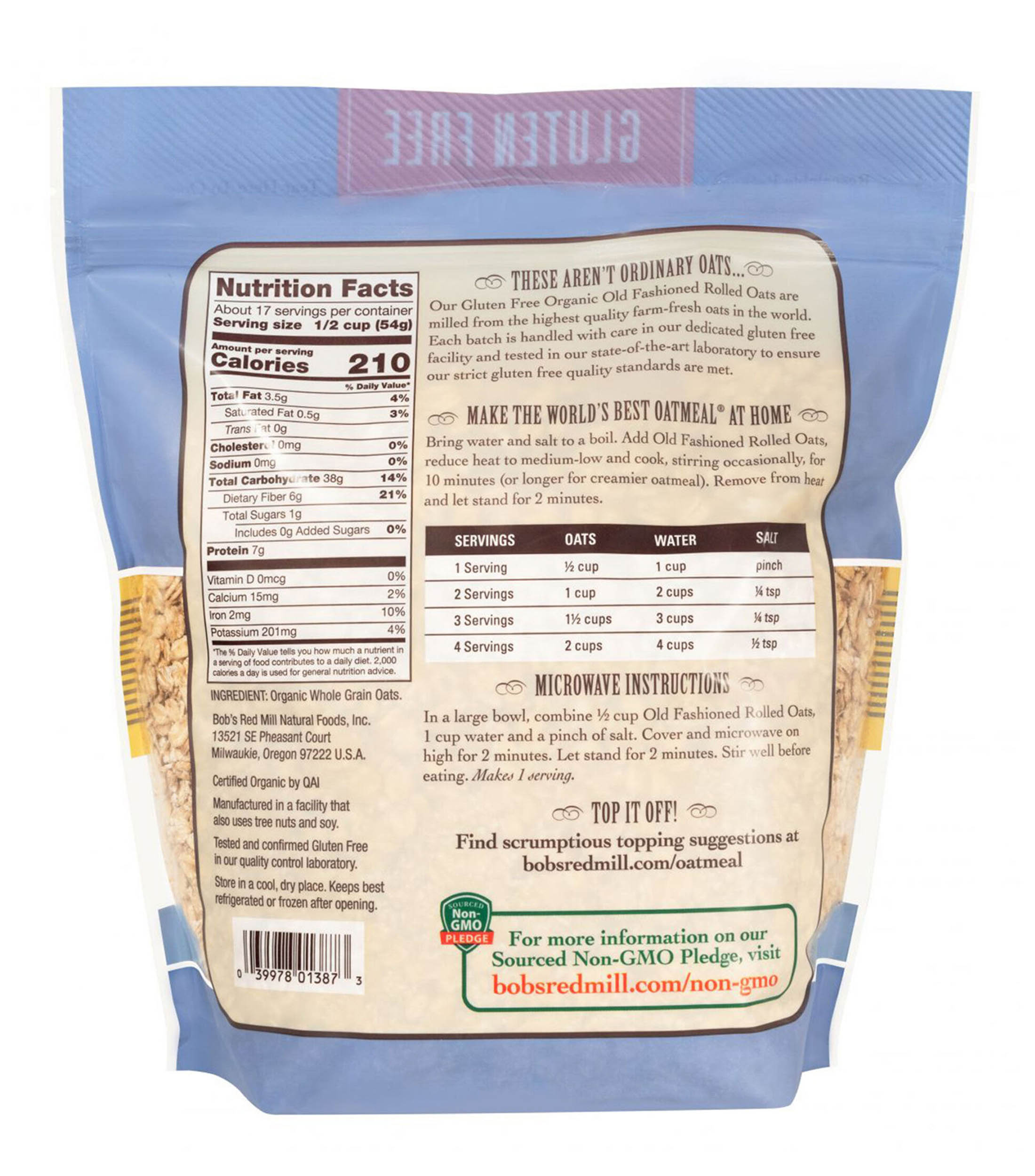 Avena regular sin gluten orgánica, 907 g