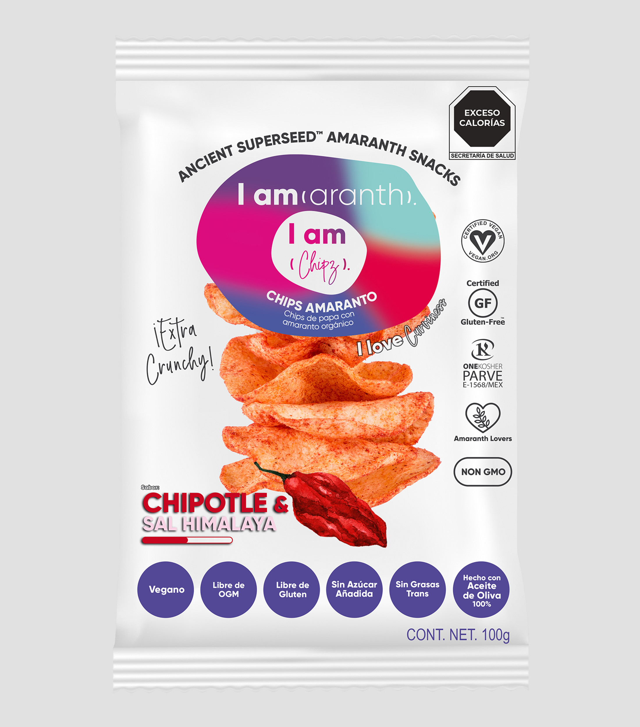 Chips con amaranto sabor chipotle y sal del Himalaya, 100 g