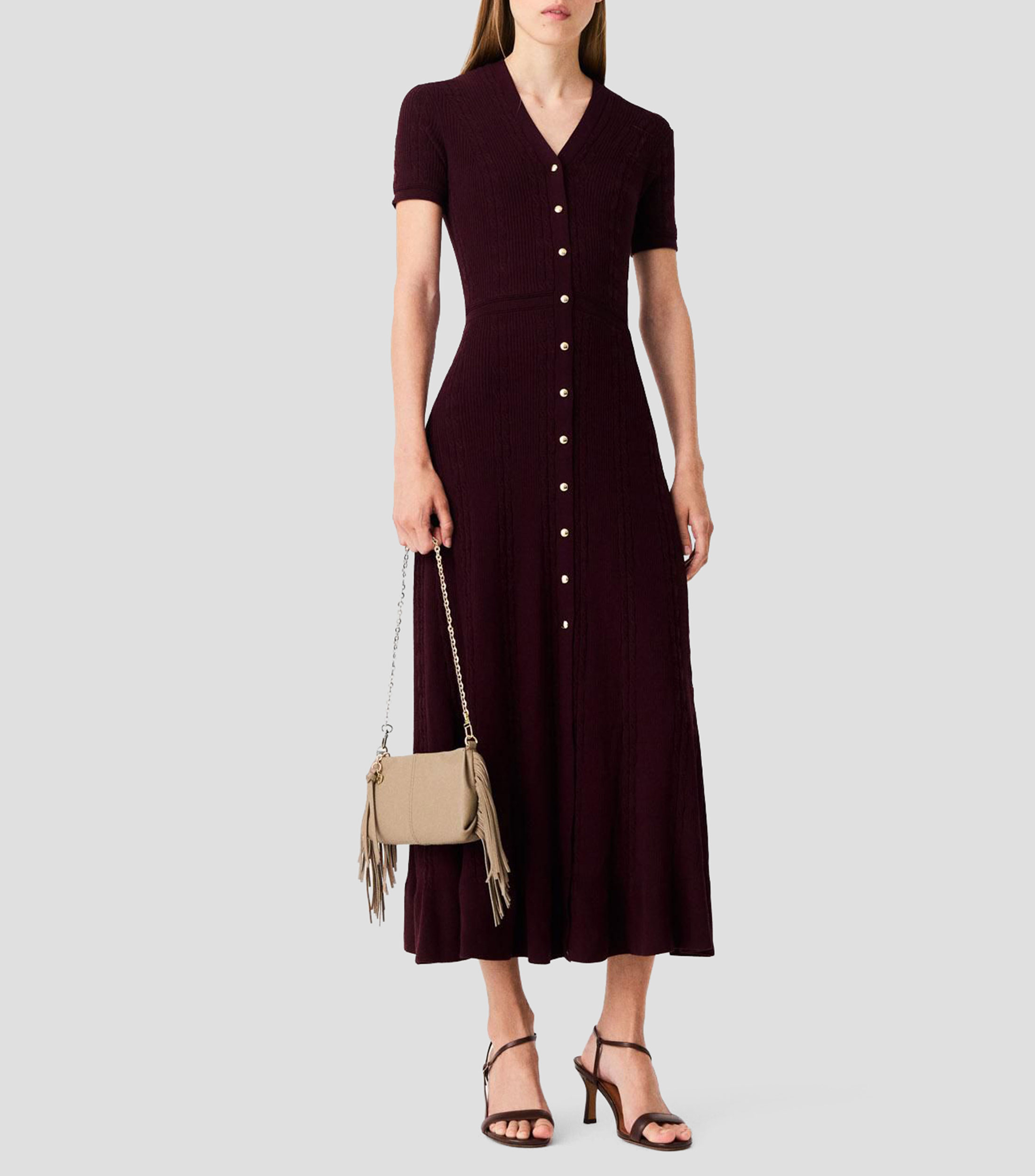 Vestido casual largo liso con botones Mujer