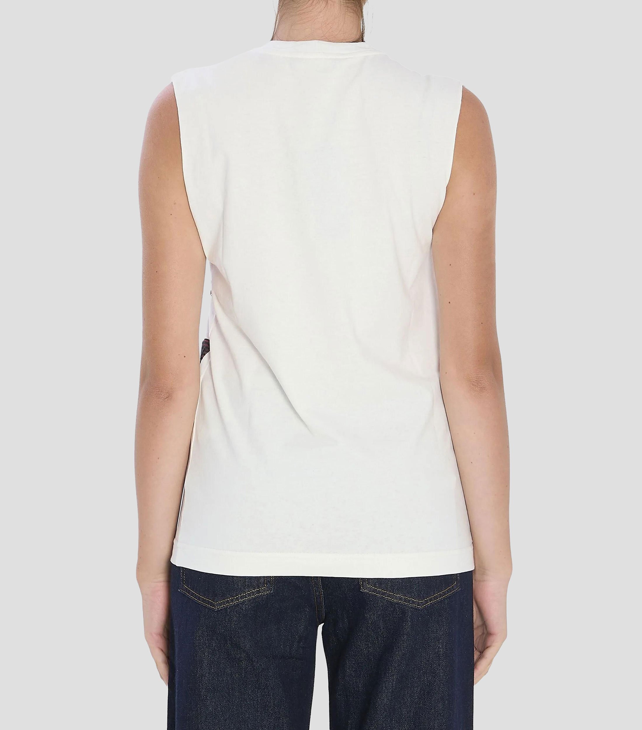Playera cuello redondo sin mangas estampada Mujer