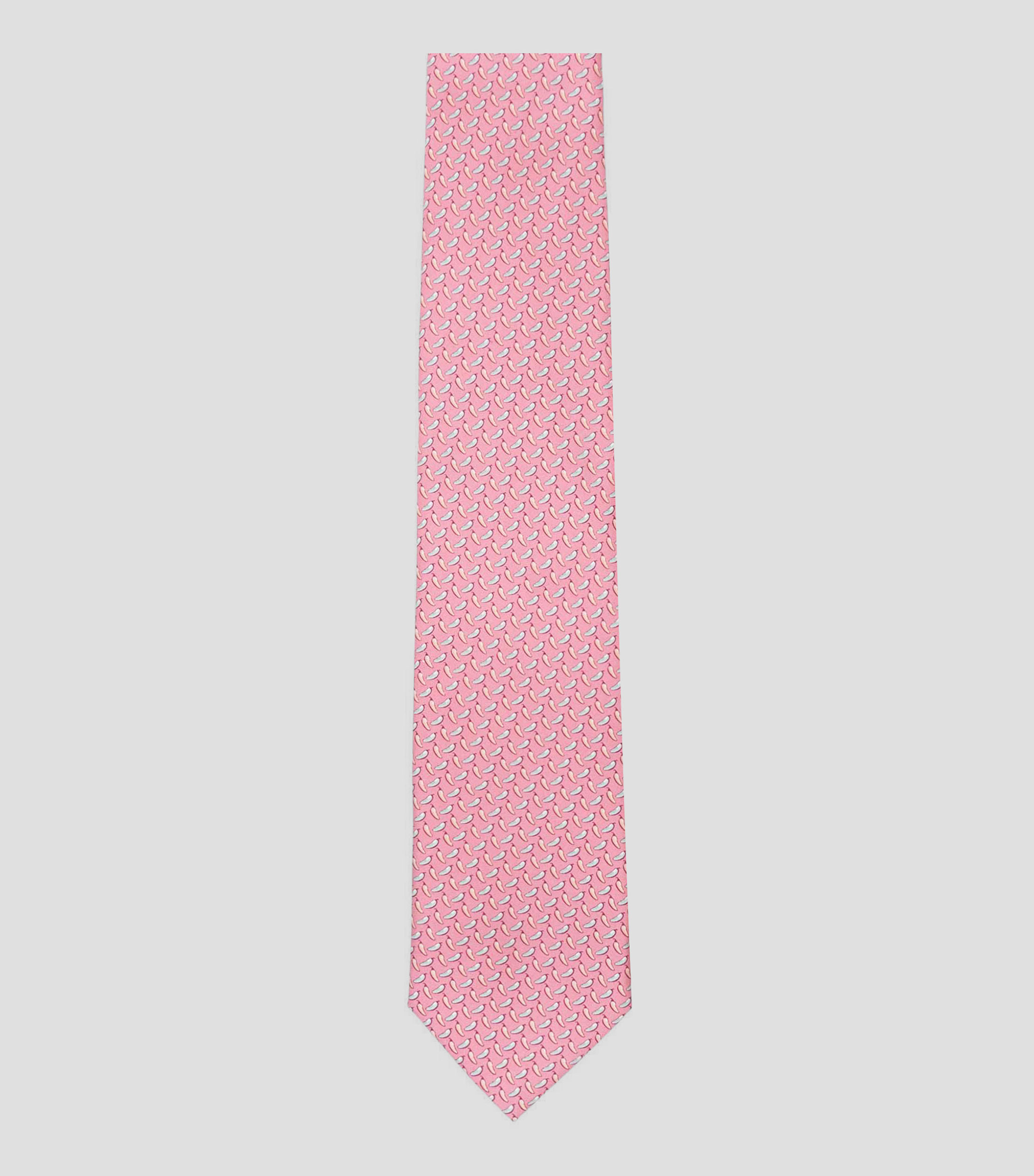 Corbata ancha de seda rosa pastel con estampado de chiles de México