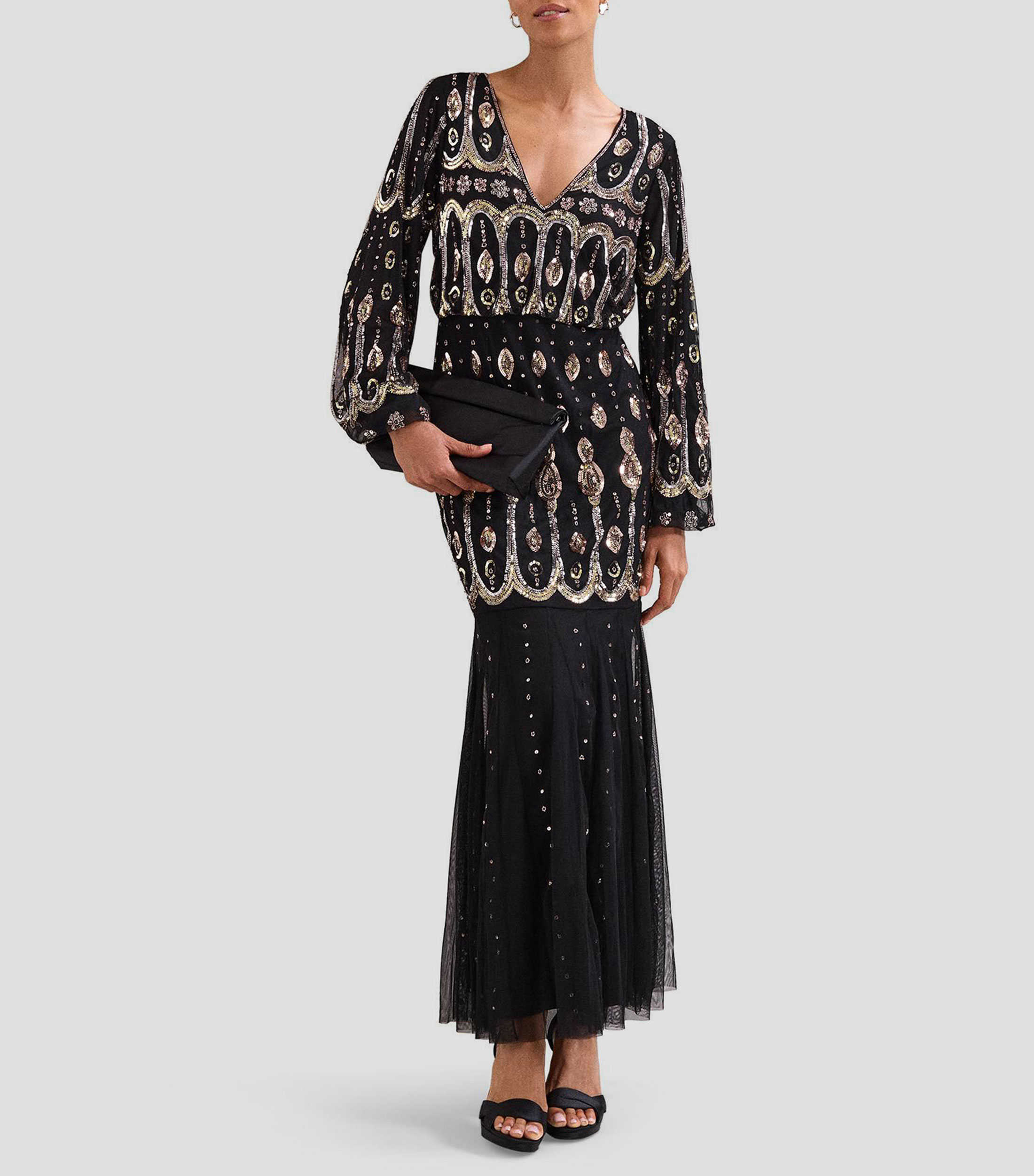 Vestido maxi manga larga estampado Mujer