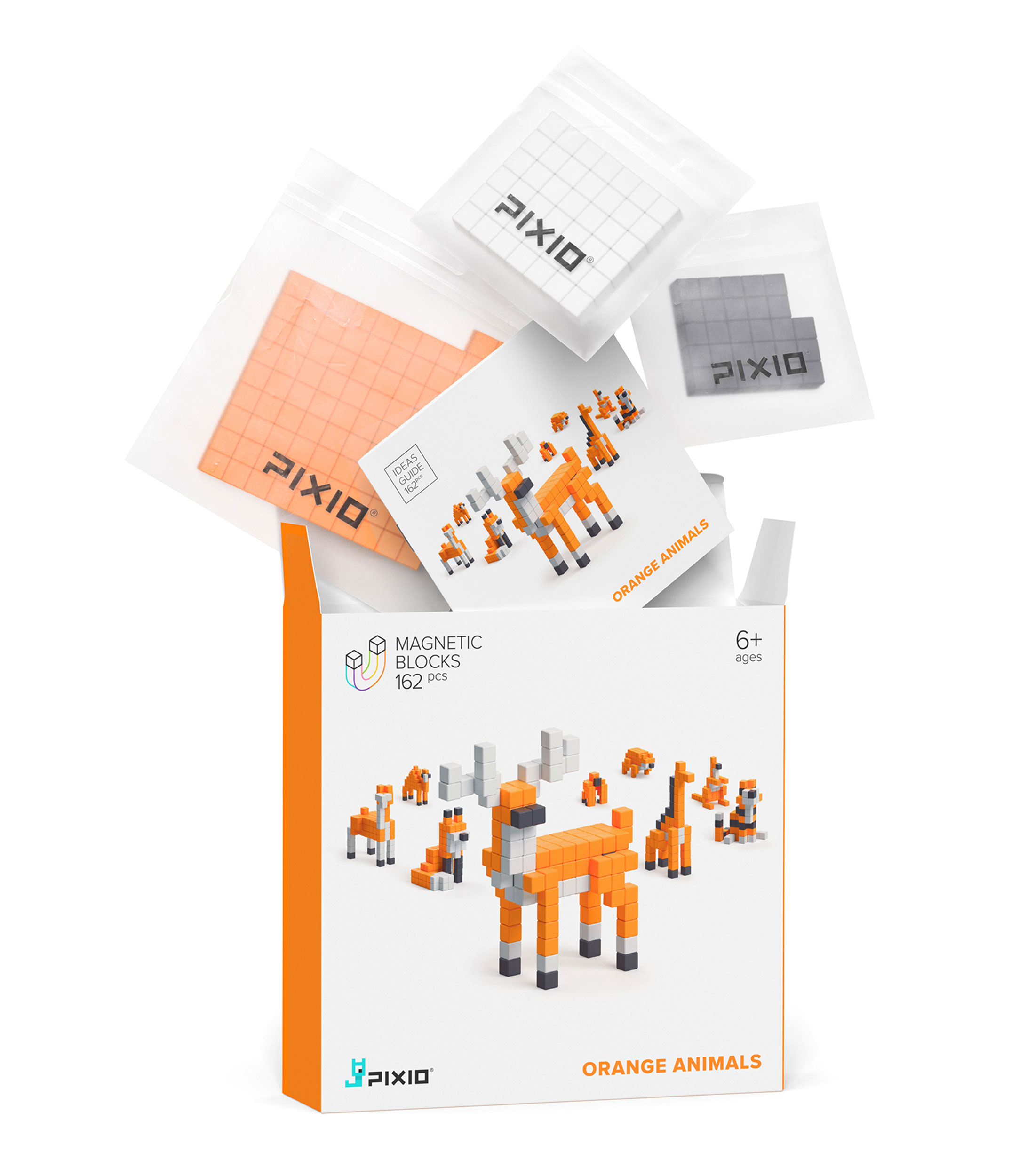 Playset Magnetic Blocks, Orange Animals