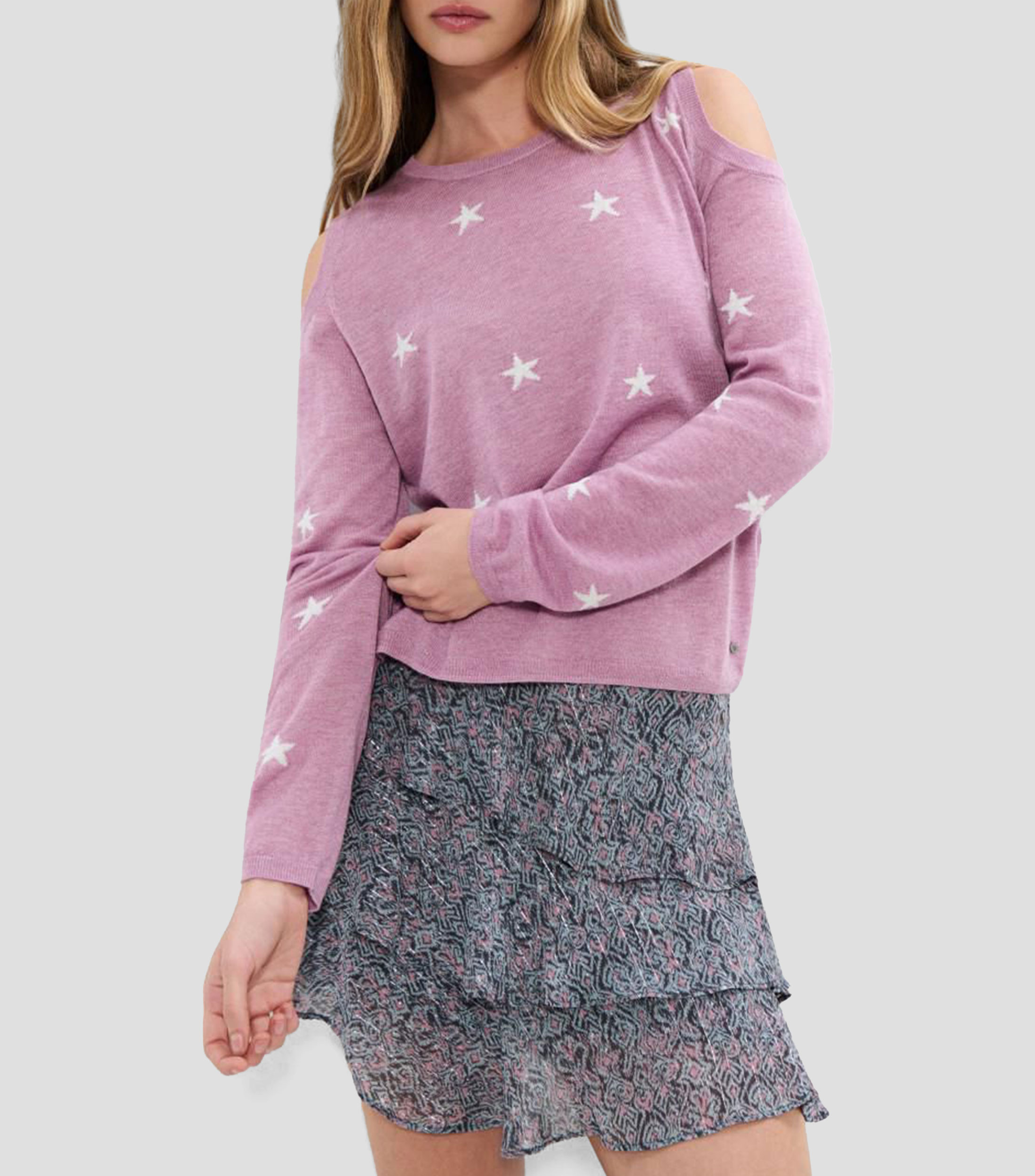 Suéter cuello redondo jaspeado Mujer