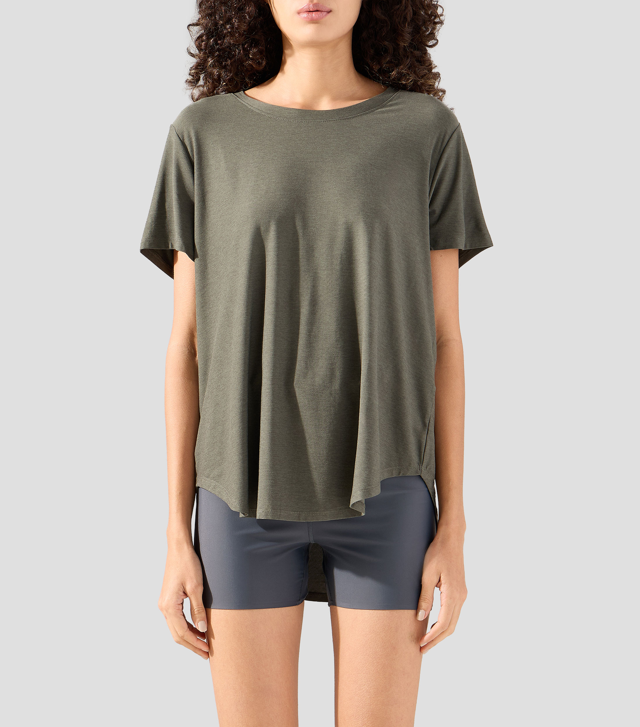 Playera para entrenamiento cuello redondo manga corta lisa Mujer