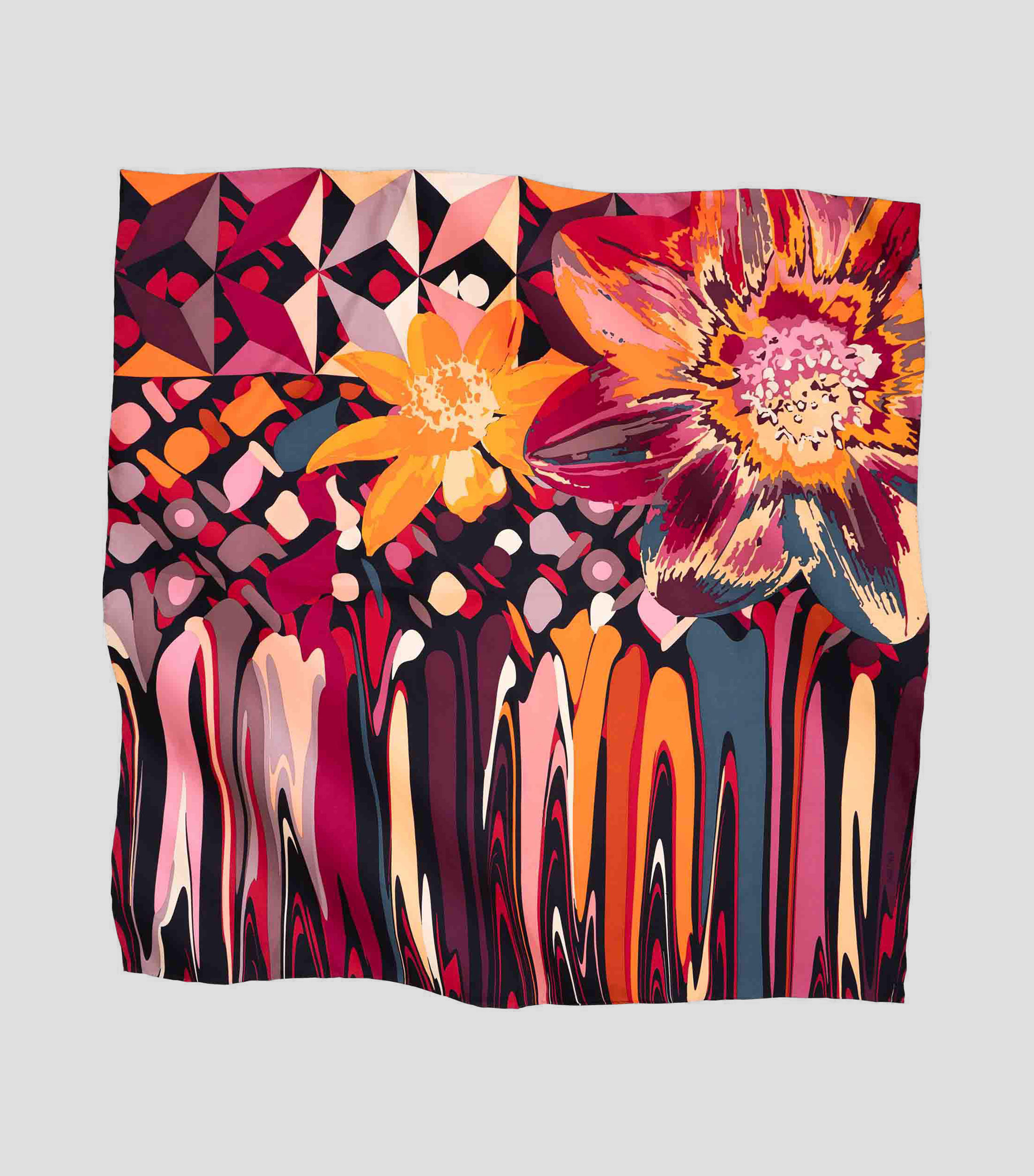 Mascada en seda negro estampada Mujer