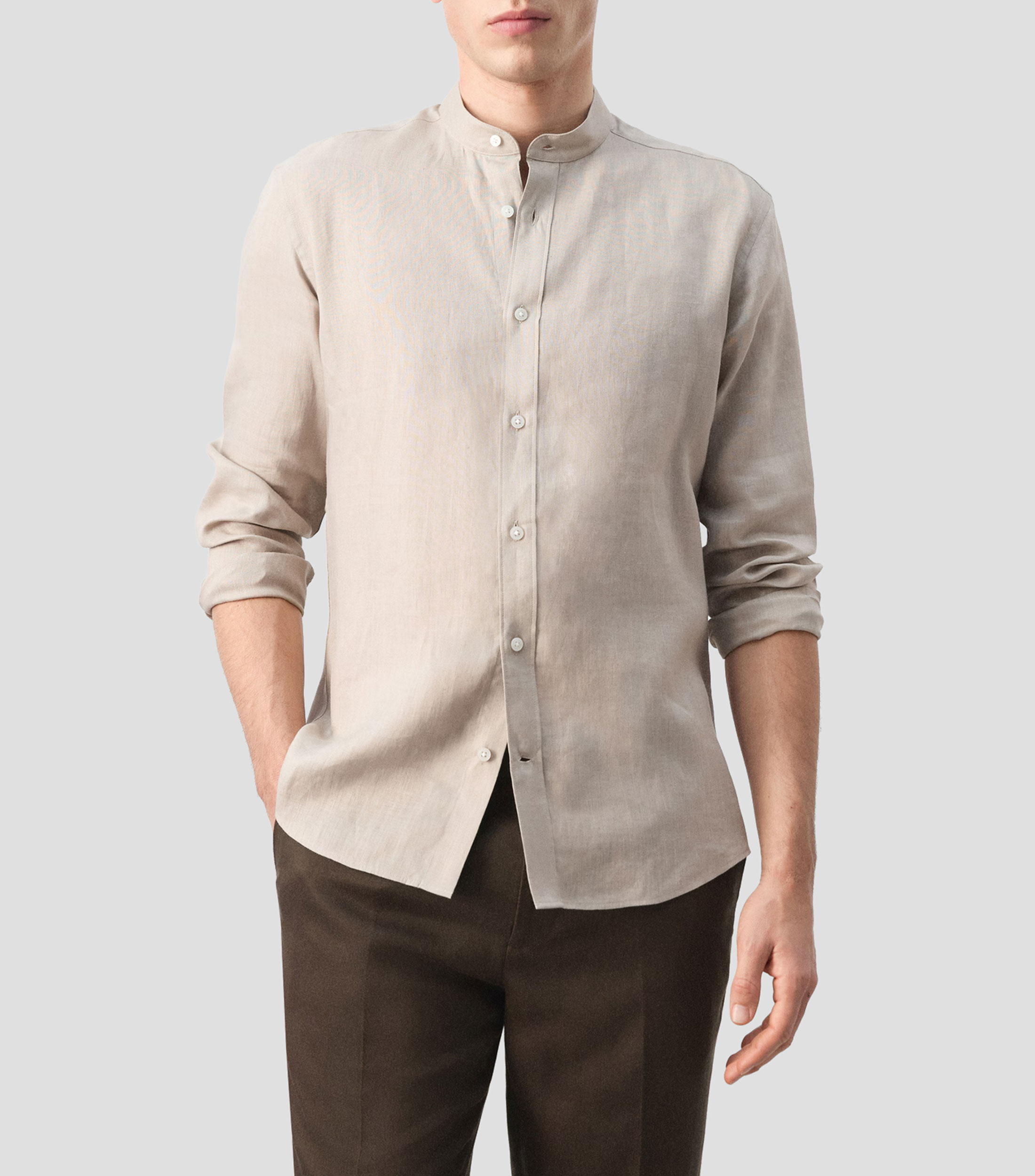 Camisa lisa cuello mao manga larga Hombre