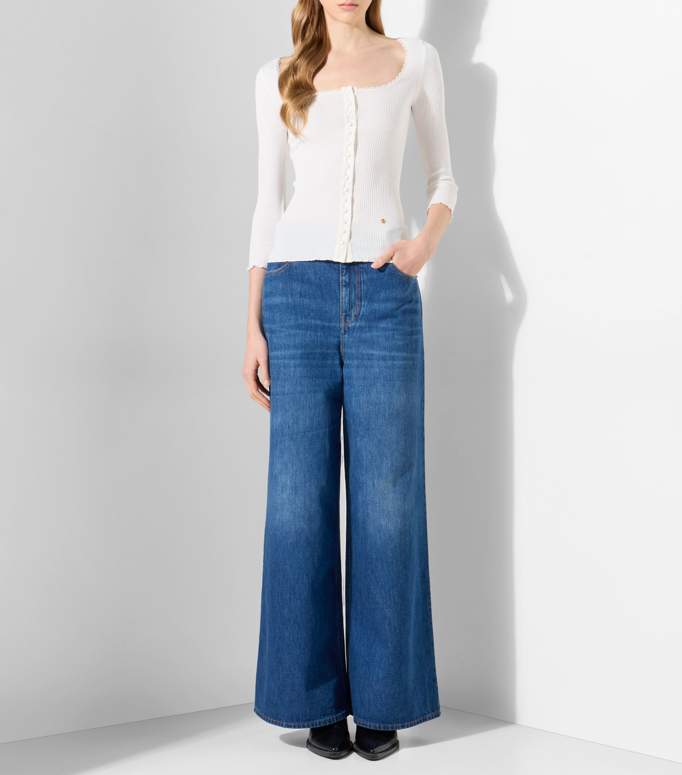 Blusa lisa manga 3/4 Mujer
