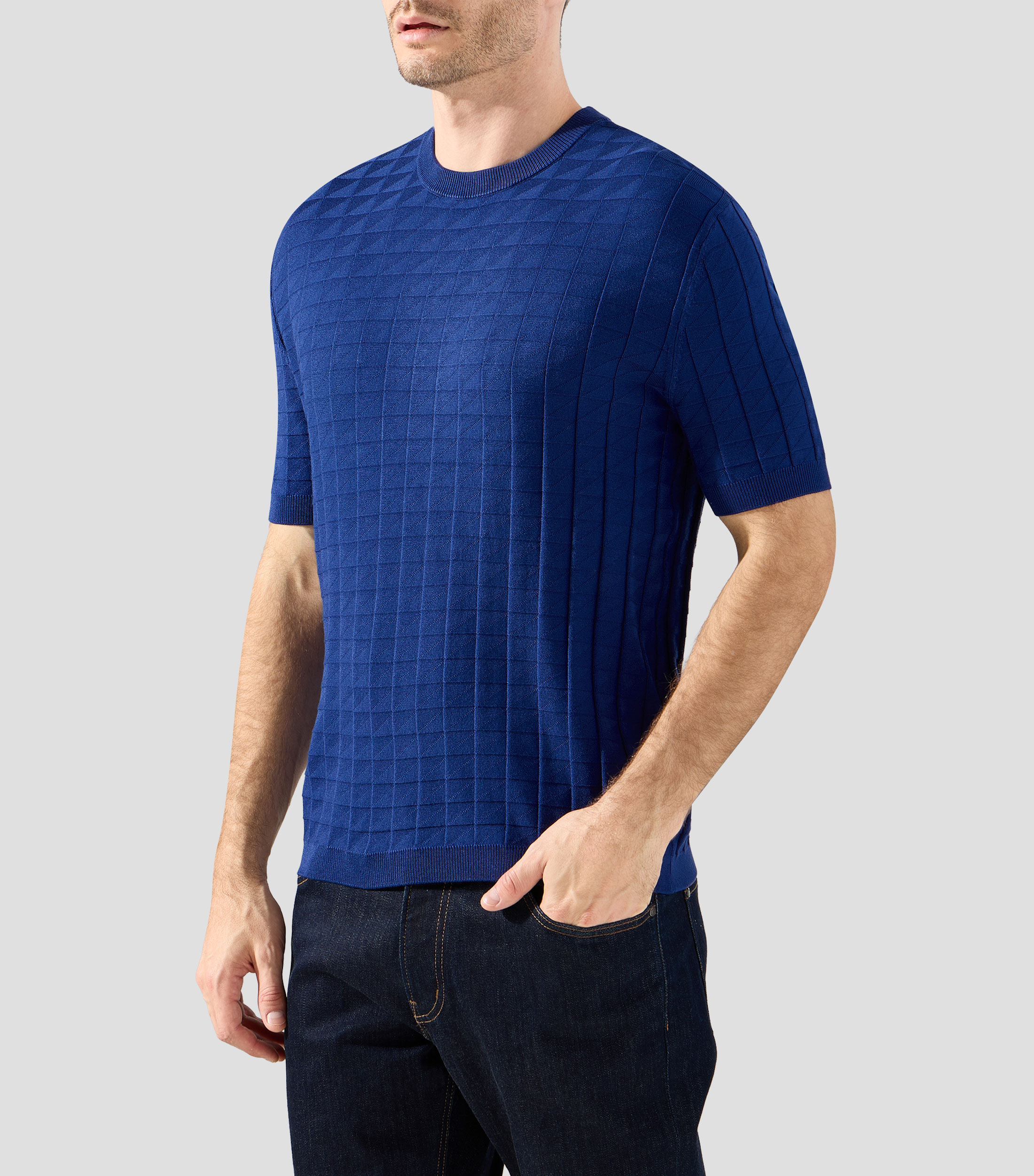 Playera cuello redondo manga corta con cuadros Hombre