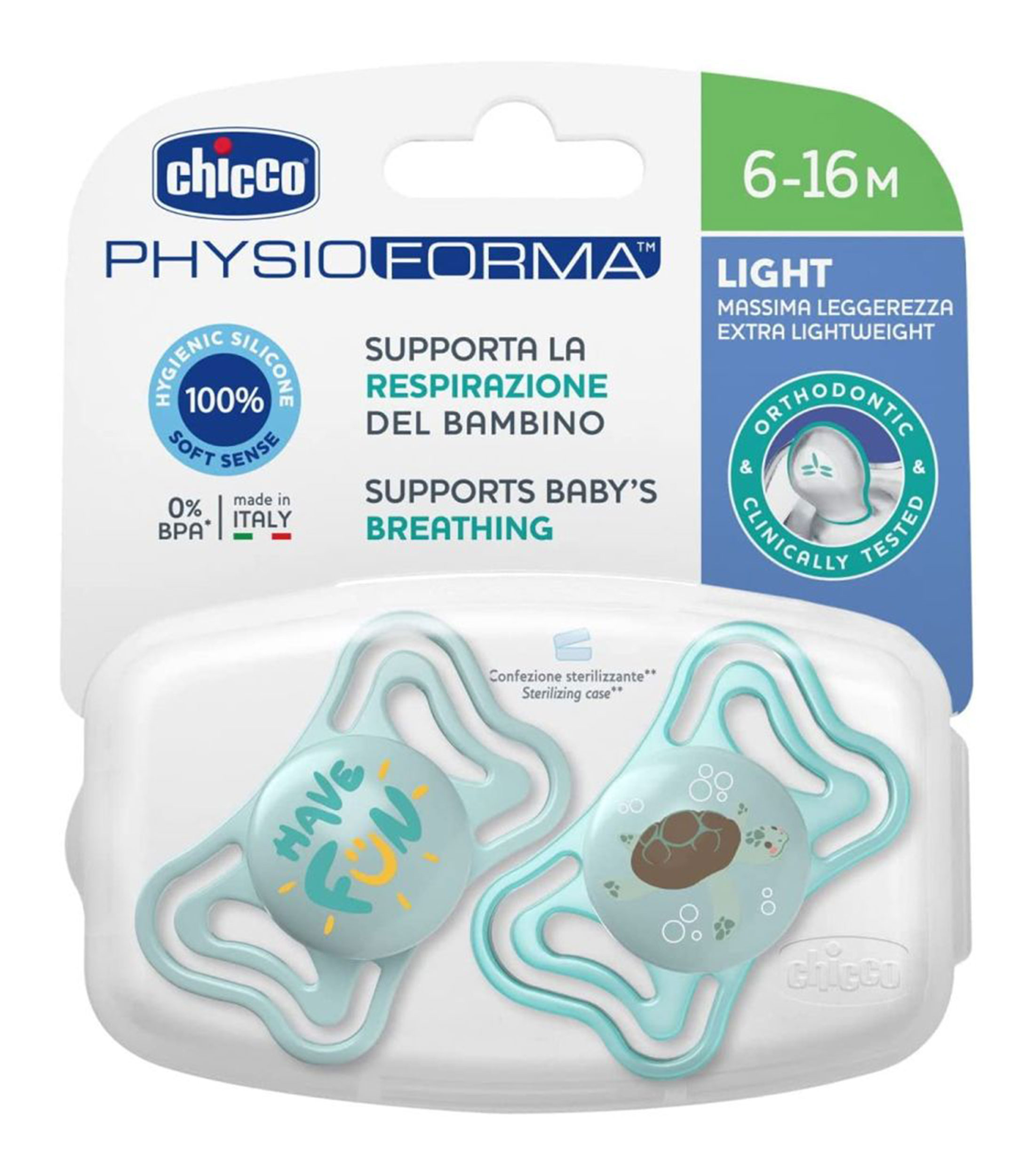 Set de 2 chupones Physioforma Light Azul 6-16 meses