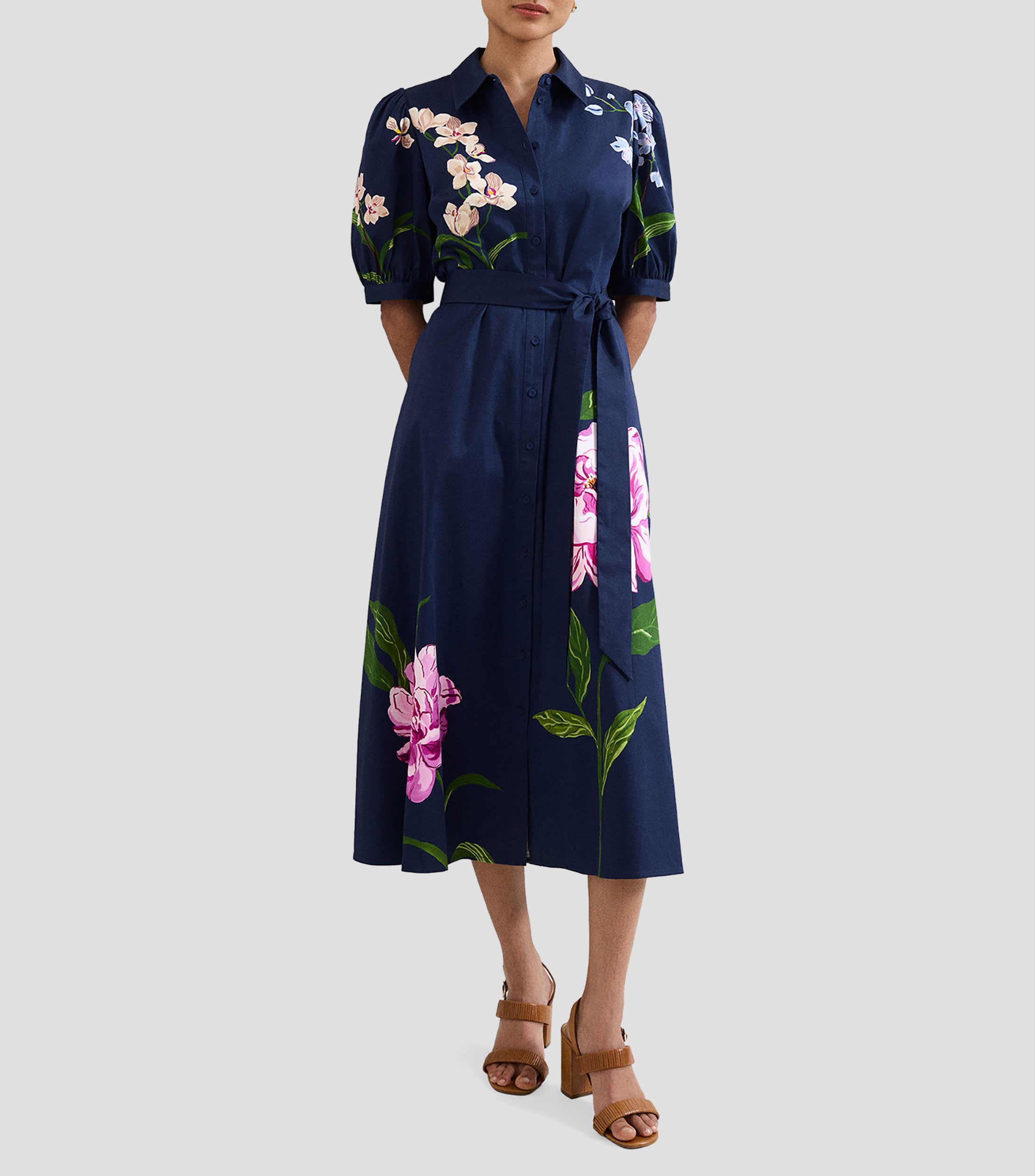 Vestido midi manga corta estampado Mujer