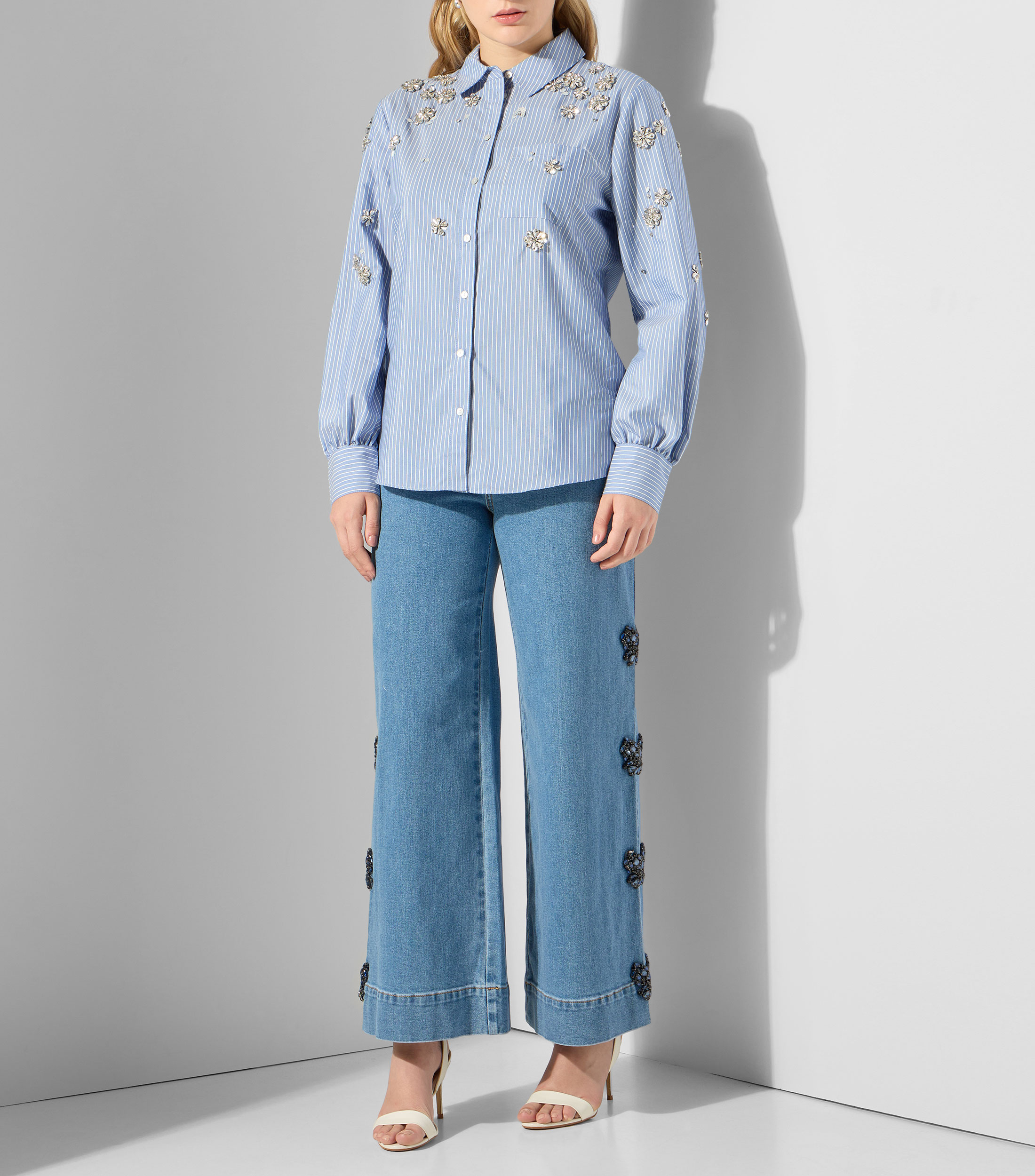 Camisa a rayas manga larga Mujer