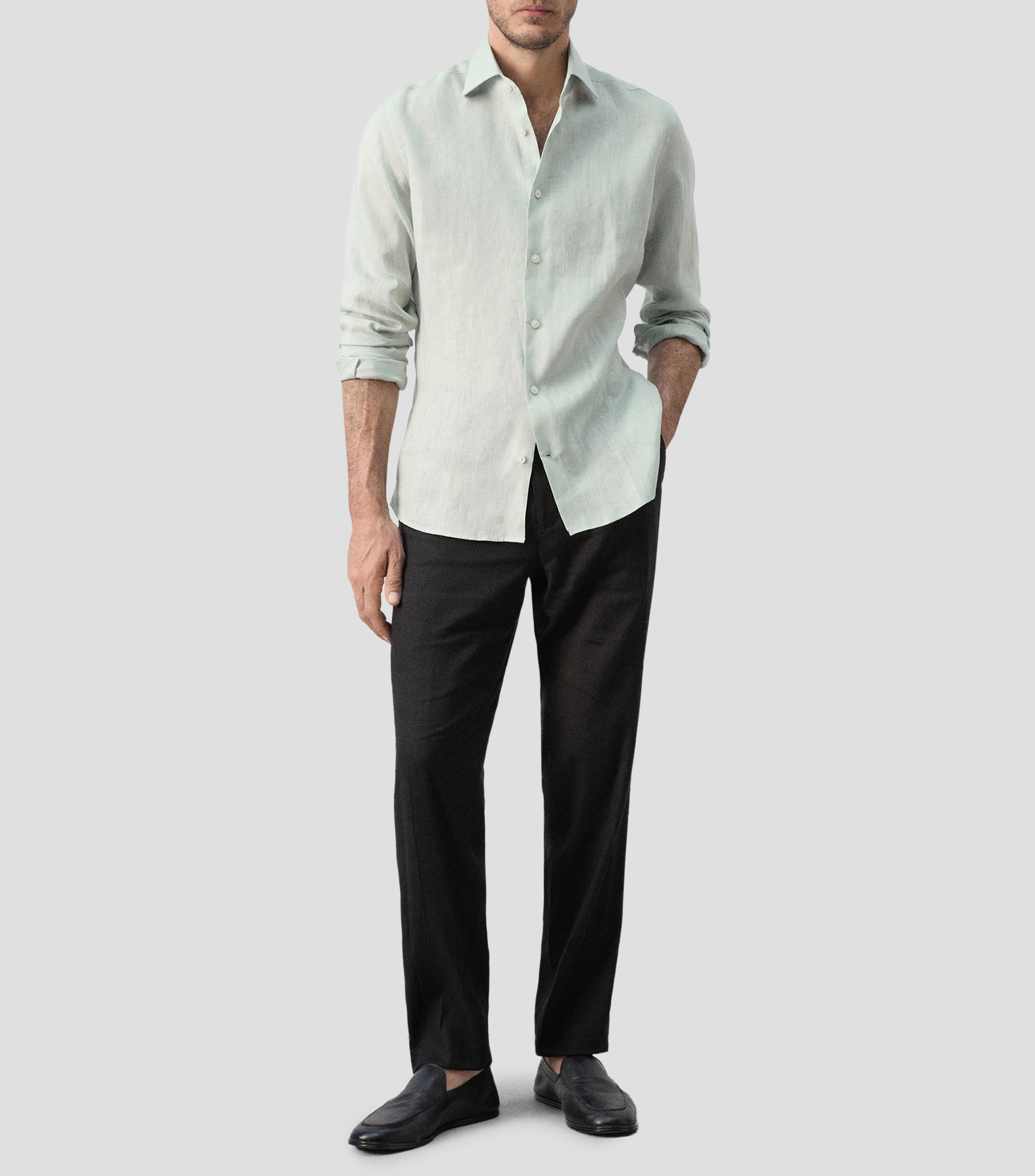 Camisa lisa de lino manga larga Hombre