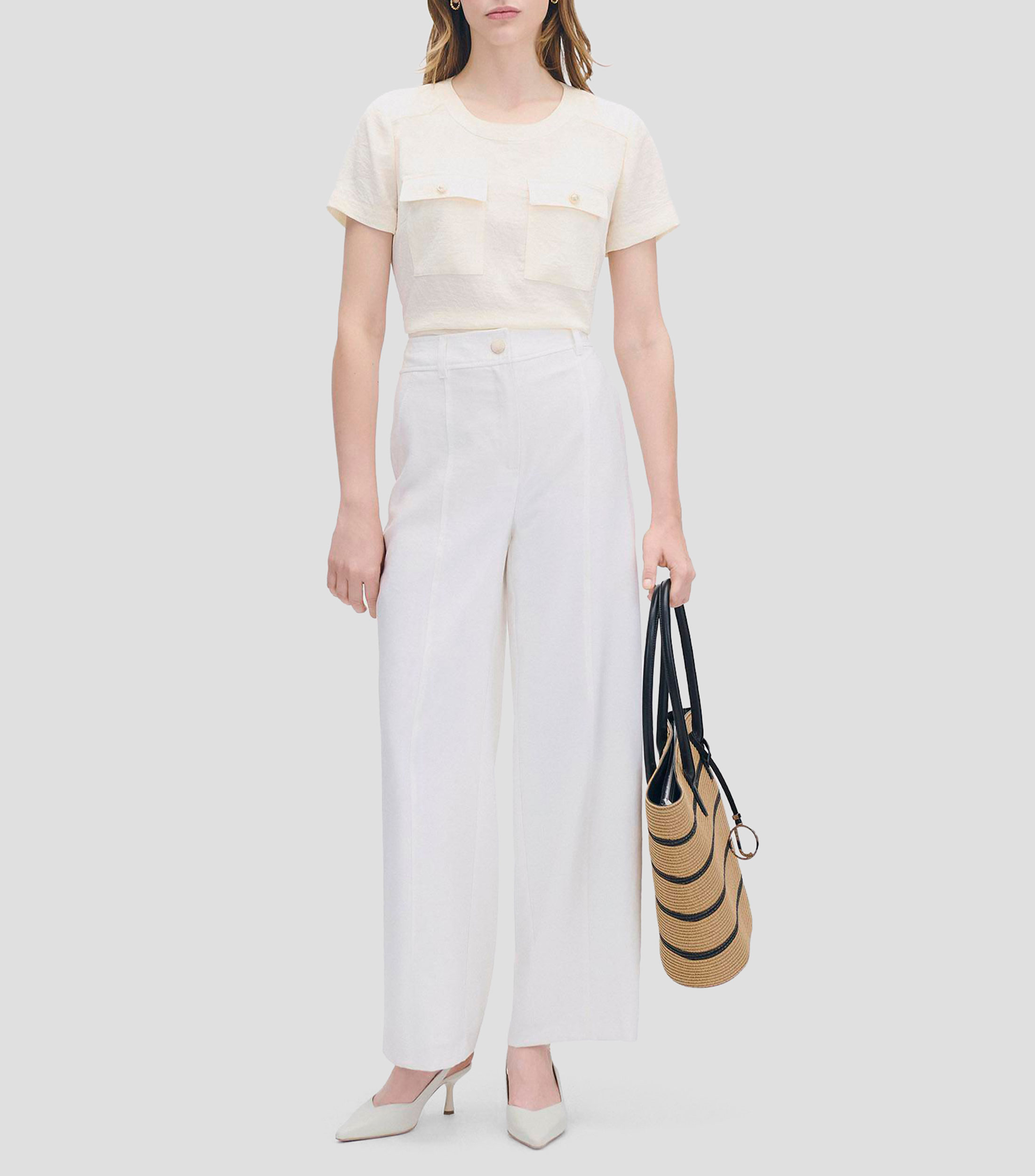 Blusa de satín con textura bolsillos cartera Mujer