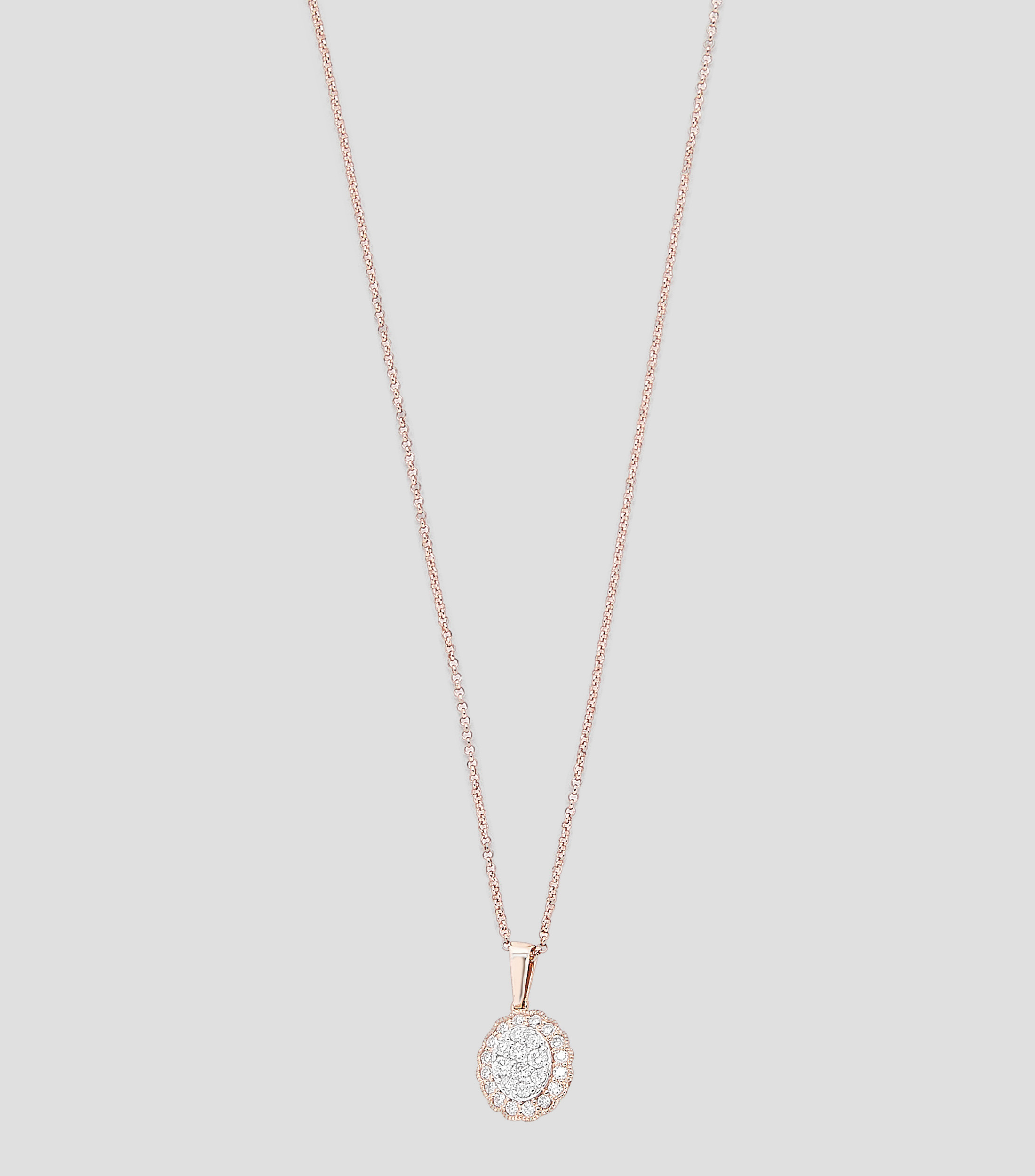 Dije ovalado con cadena en oro rosa de 14 kilates con diamantes Mujer
