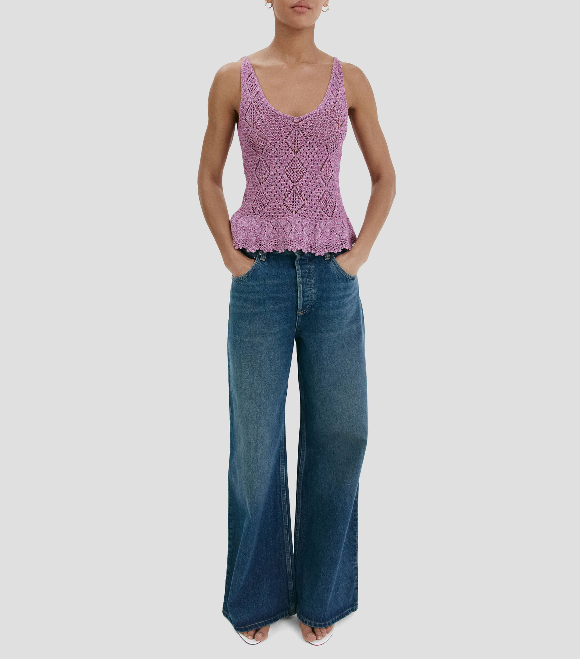 Blusa crochet sólido sin mangas Mujer