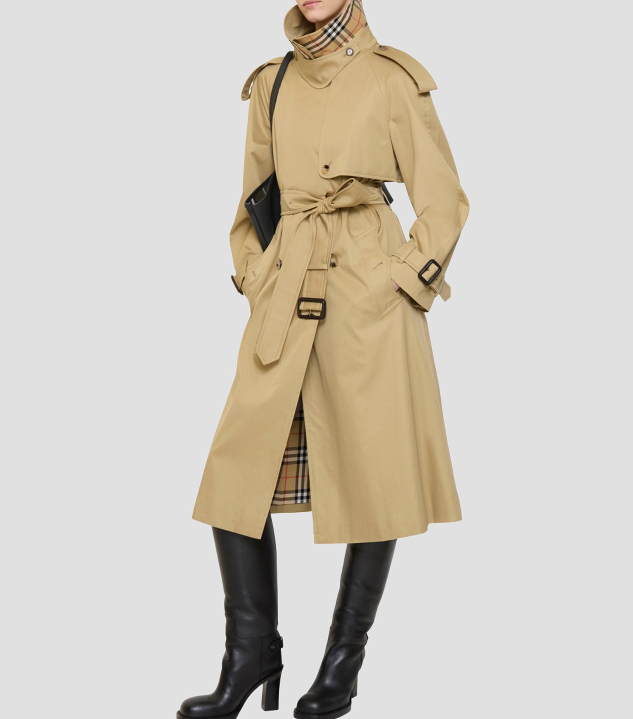 Gabardina larga estilo trench coat con botones y cinta Mujer